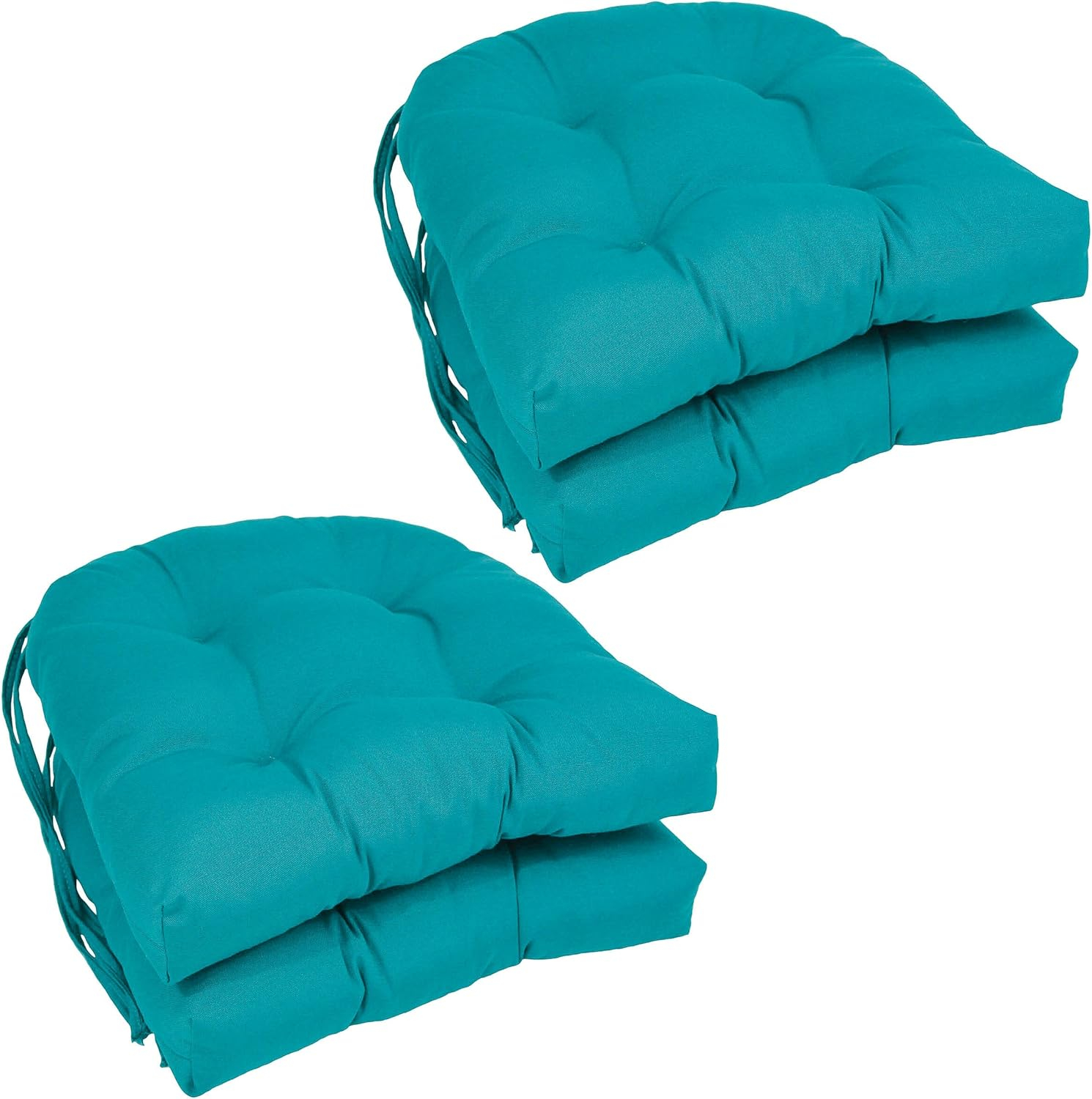 Blazing Needles Polyester 16-inch Twill Rounded Back Chair Cushion, 4 Count (Pack of 1), Aqua Blue