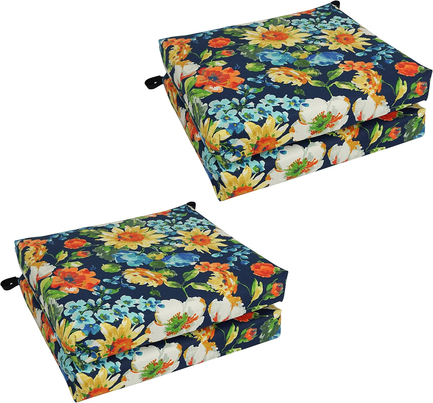 Colorful Floral Polyester Outdoor Chair Cushions, 20" x 19", Set of 4