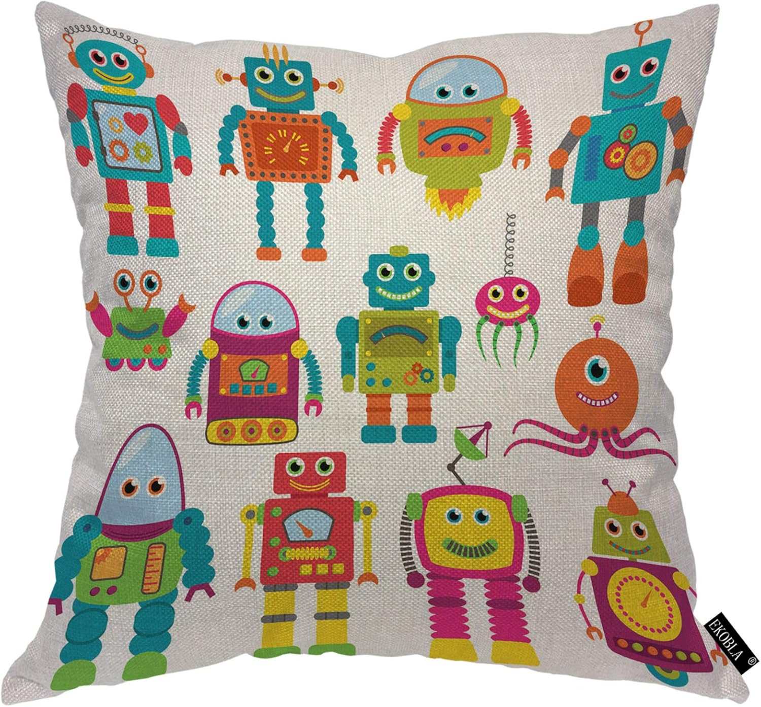 EKOBLA Watercolor Cactus Throw Pillow Cover Green Plants Succulent on Desert Exotic Blossom Cozy Square Cushion Case for Men Women Boys Girls Room Home Decor Cotton Linen 18x18 Inch