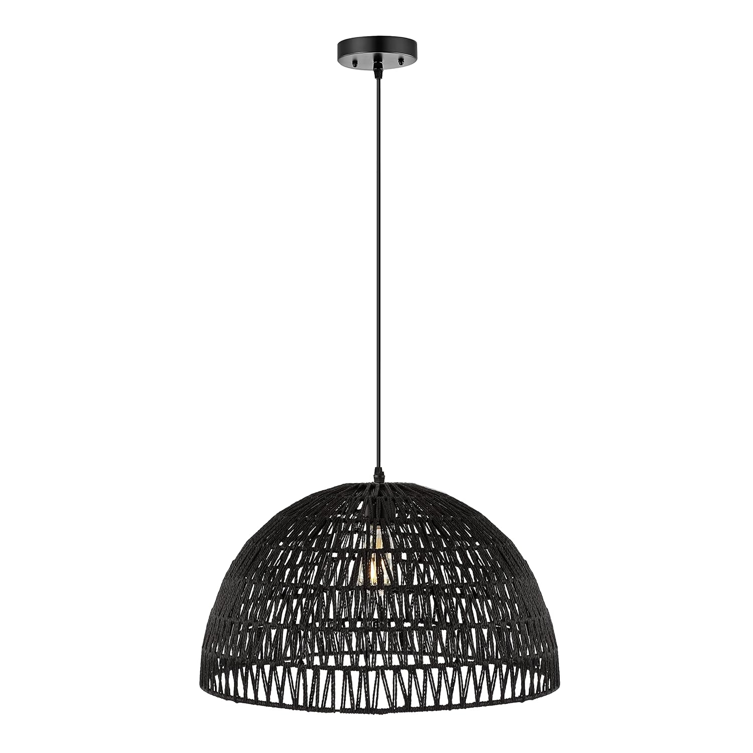 Campana 20" 1-Light Bohemian Modern Woven Rope/Iron LED Pendant, Black