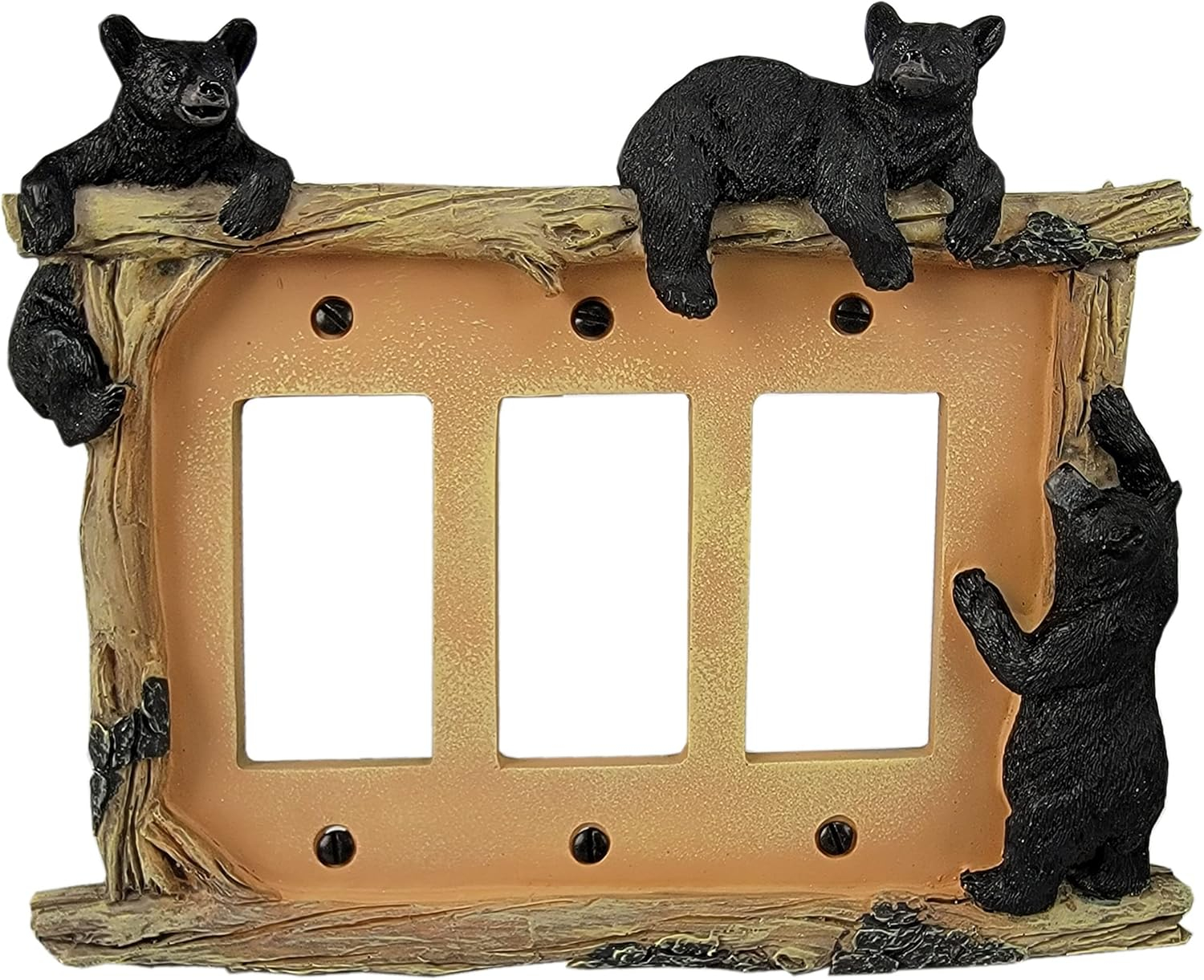 Rivers Edge Products Decora Light Switch Cover Plate, Triple Gang, Poly-Resin Decorator Wall Plate Cover, Hand-Painted Decorative Wall Switch Plate, Screws Included, Bear