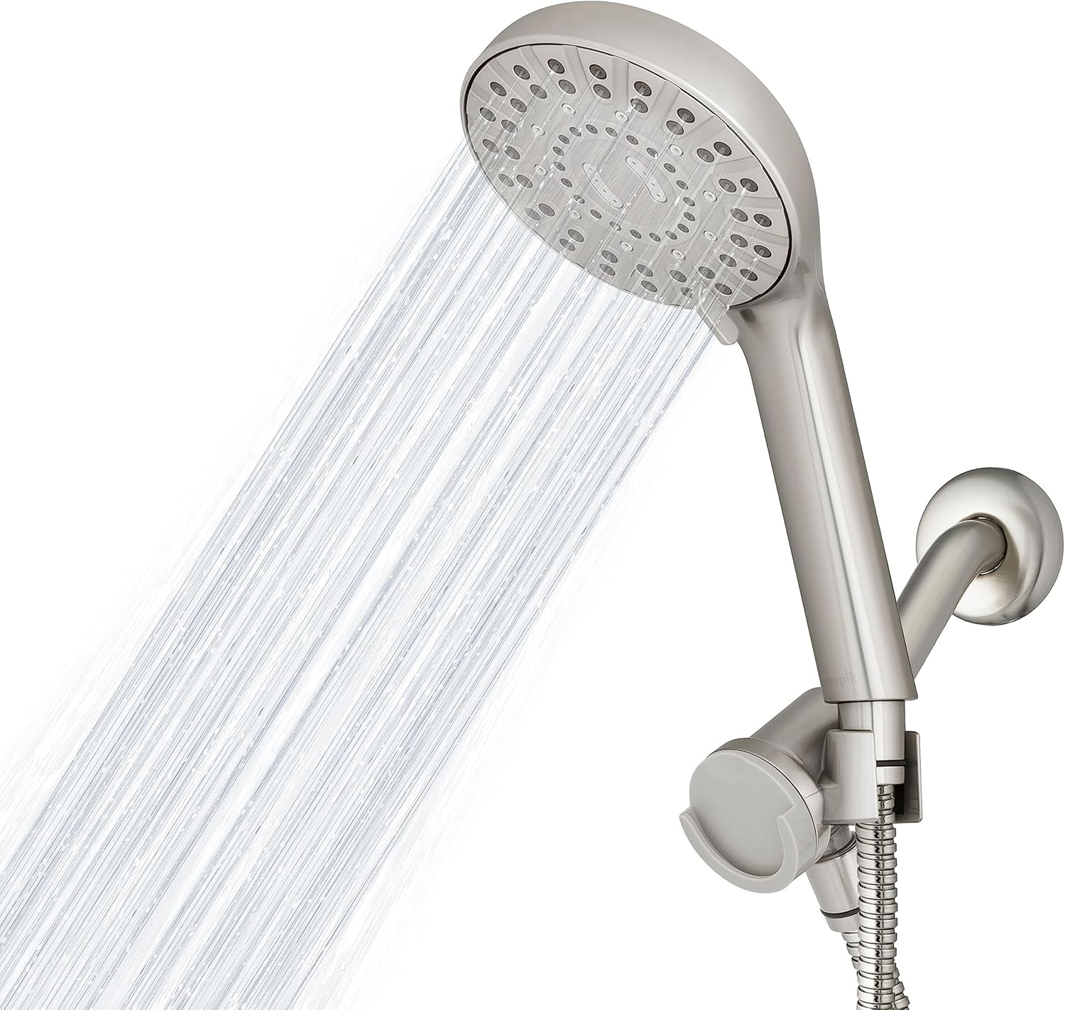 Waterpik Magnetic Dual Dock Adjustable Height Hand Held Shower Head With 5-Foot Metal Hose and PowerPulse Shower Massage, Brushed Nickel QMP-869ME