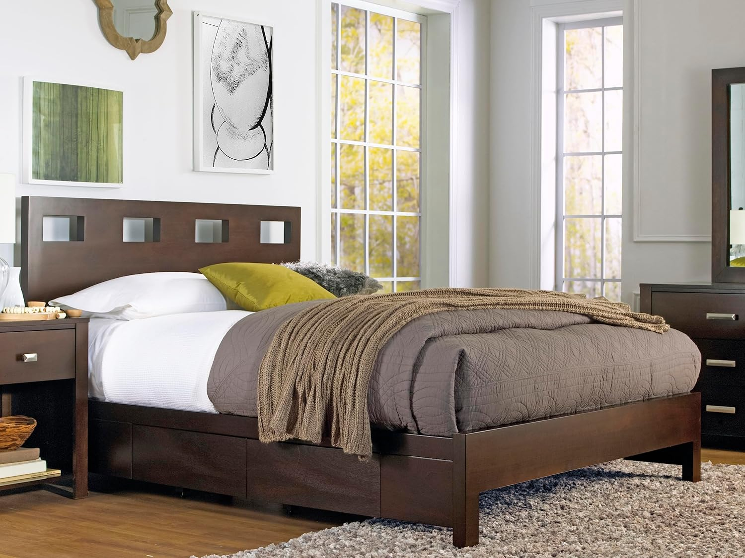 King-Sized Riva Storage Bed with Upholstered Wood Headboard in Chocolate Brown