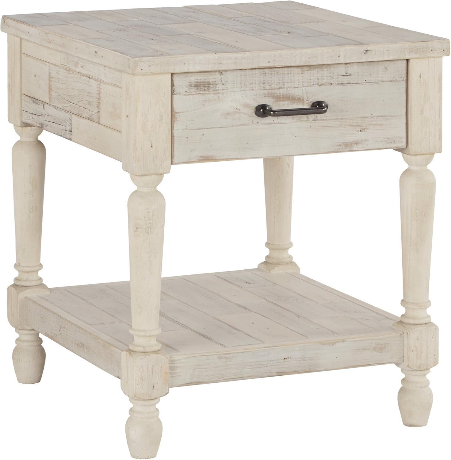 Modern Farmhouse White Wood Rectangular End Table with Storage