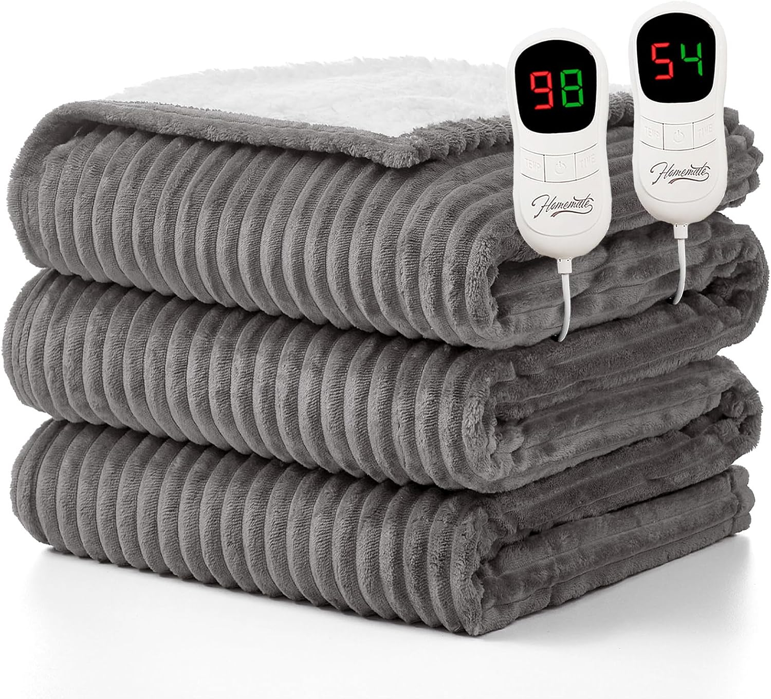 Homemate Electric Blanket Queen Size - 84"x90" Heated Blanket Queen Size 1/2/4/6/8 Hours Auto-Off 10 Heat Levels Over-Heat Protection Soft Flannel Sherpa Queen ETL Certification