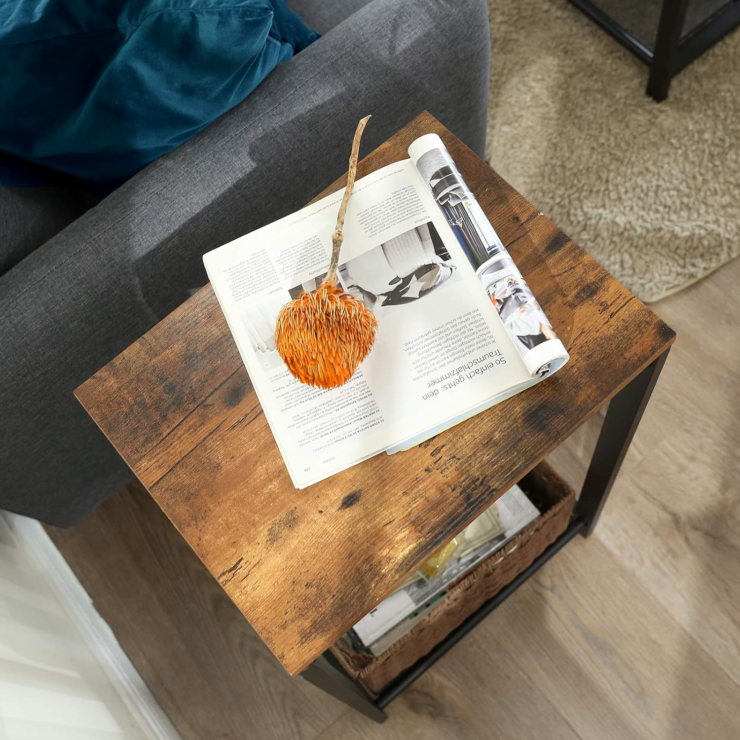 VASAGLE INDESTIC Side Table Space Saving Industrial Rustic Brown and Black