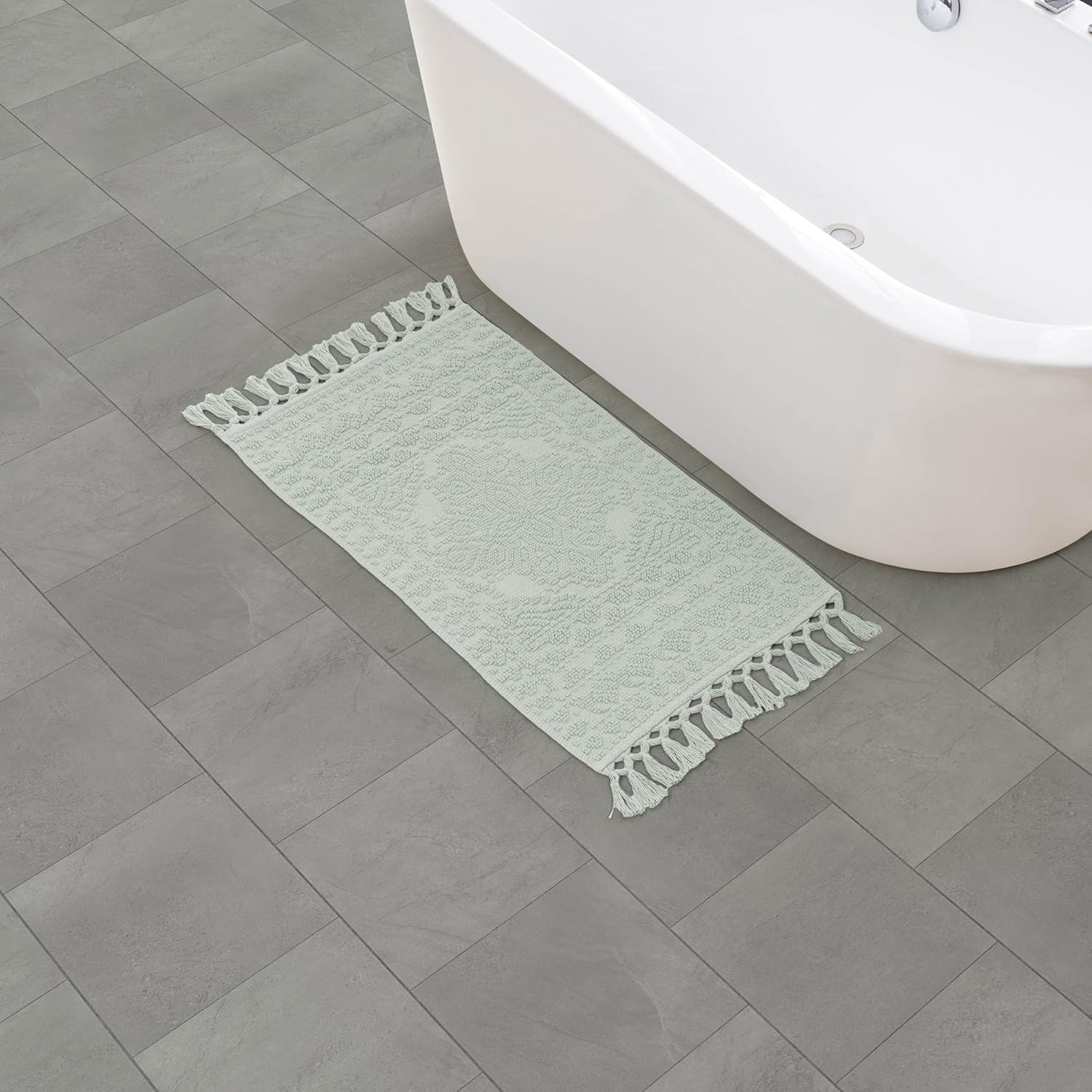 French Connection Nellore Bathroom Rugs, Woven and Beaded Bathroom Mats, Durable Bath Rugs, Thick Bath Mats for Bathroom and Shower Rugs, 20" x 38", Light Blue