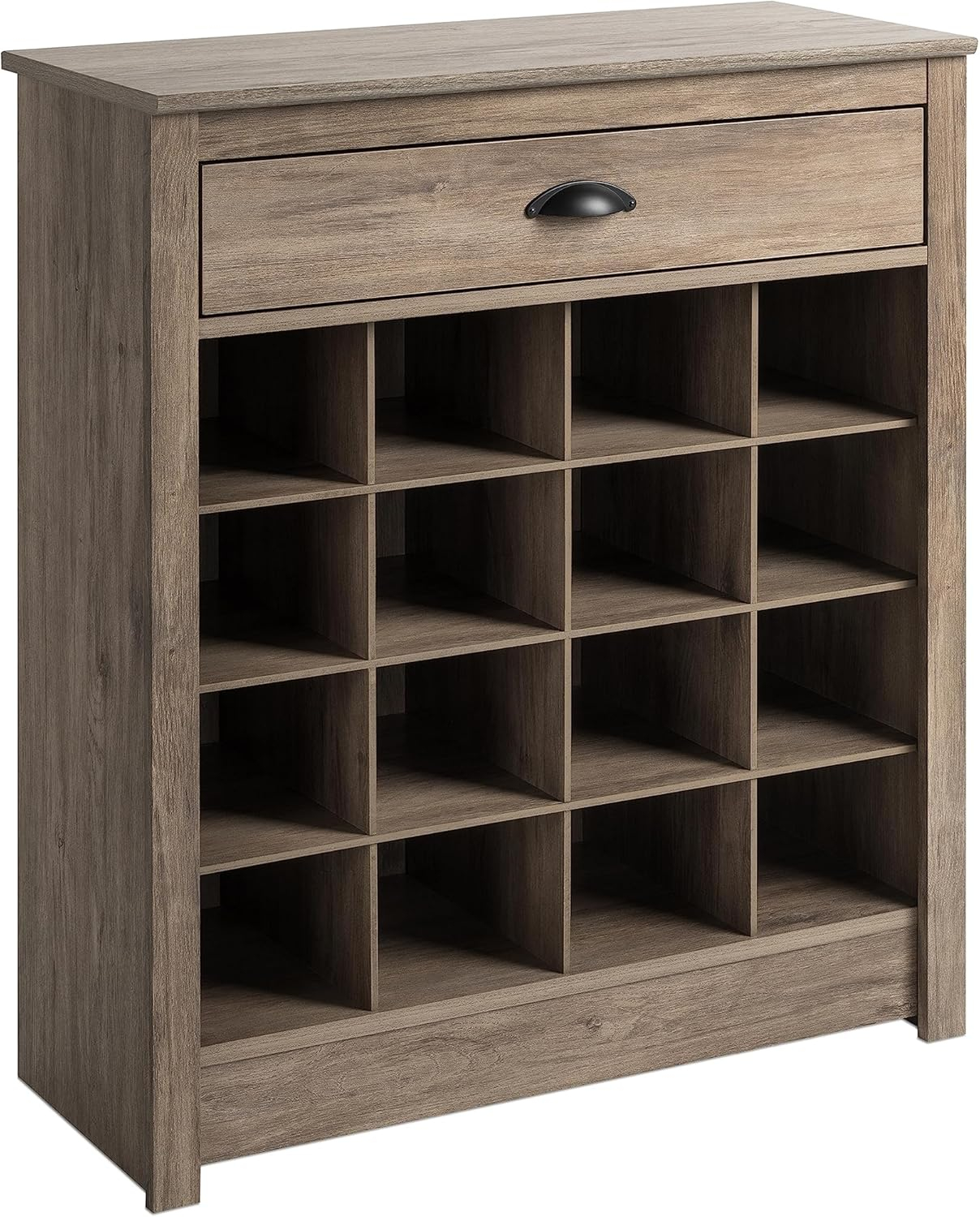 35 in. H x 31.5 in. W 16-Pair Composite Shoe Storage Cabinet with Slim Top Drawer for Entryways, Drifted Gray