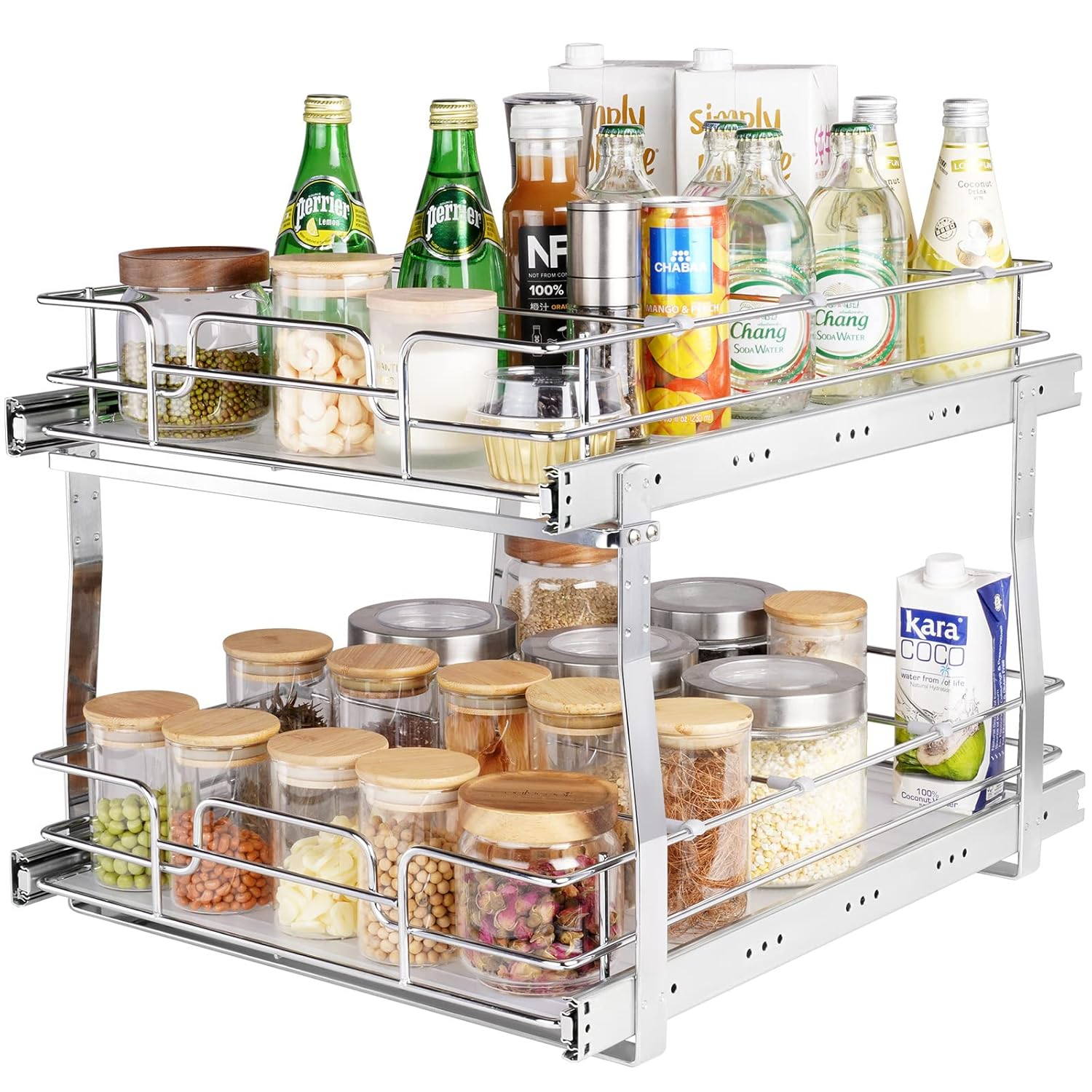 VEVOR 2 Tier Pull Out Cabinet Organizer(10.7"W x 14.2"D ), Under Sink Organizer and Storage, Slide Out Drawer Cabinet Organizer, Wire Basket Sliding Shelf for Kitchen Bathroom Cabinet, Black (2 Pack)