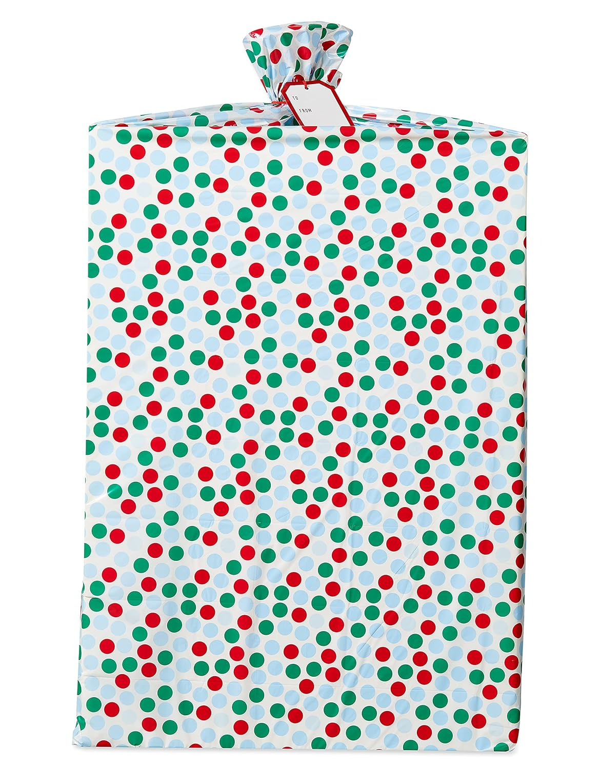 American Greetings Jumbo Plastic Gift Bag for Christmas All Holidays, Red and Green Dots (1 Bag, 6.67 ft. x 3.17 ft.)