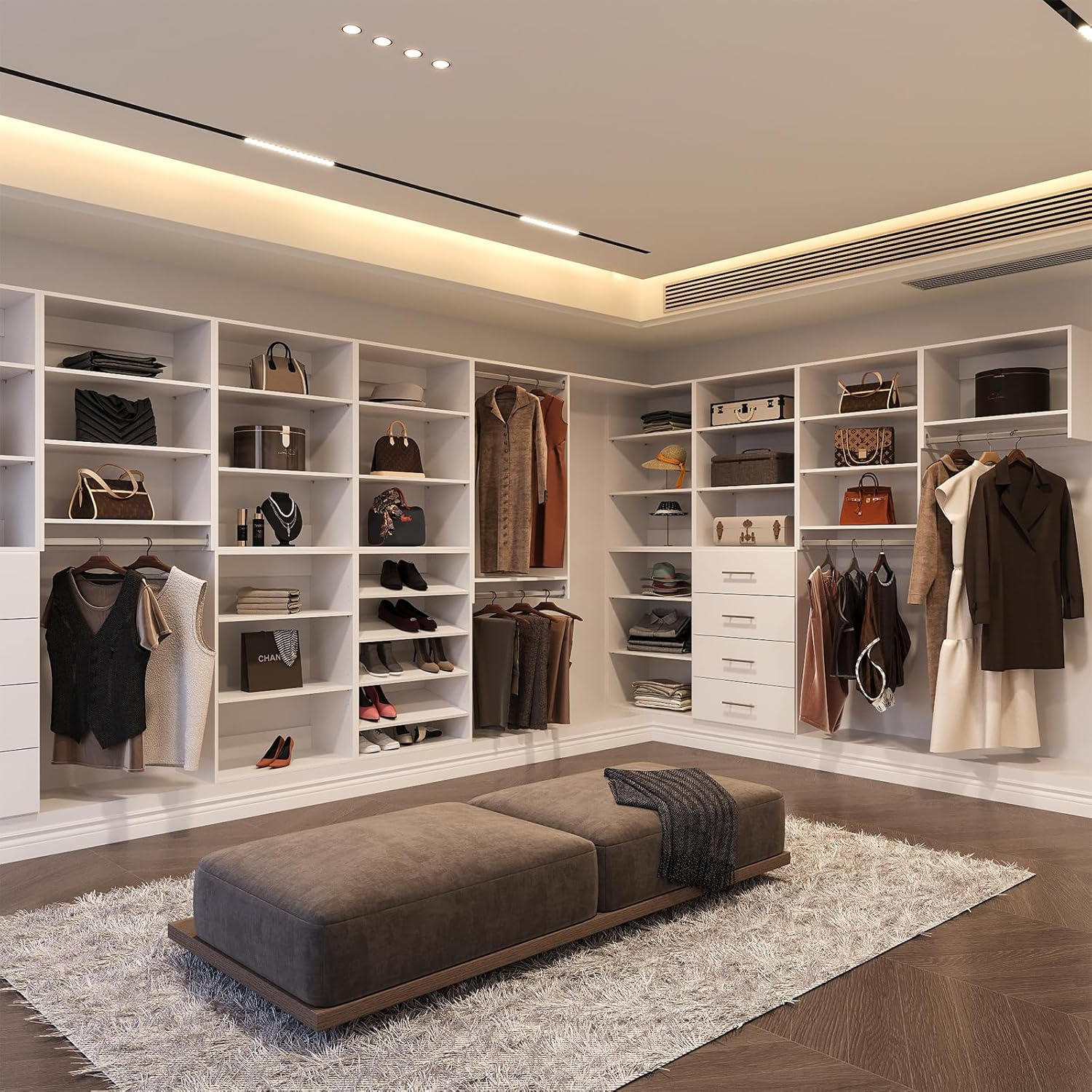 25.5 in. White Walk-in Modular Double Hanging Tower Unit with 1-Shelf, Wall Mount Wood Closet System