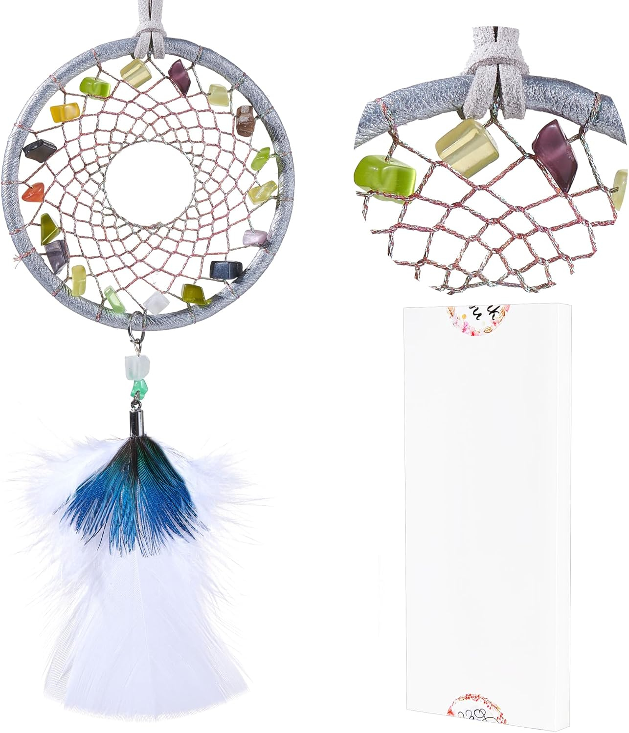 Ice Blue Dream Catchers - Turkey Feather and Peacock Feather, Opal Healing Crystal, Handmade Small Dreamcatcher for Bedroom, A Dream Catcher for Girls,Dream Catchers for Boys,Dream Catcher Wall Decor