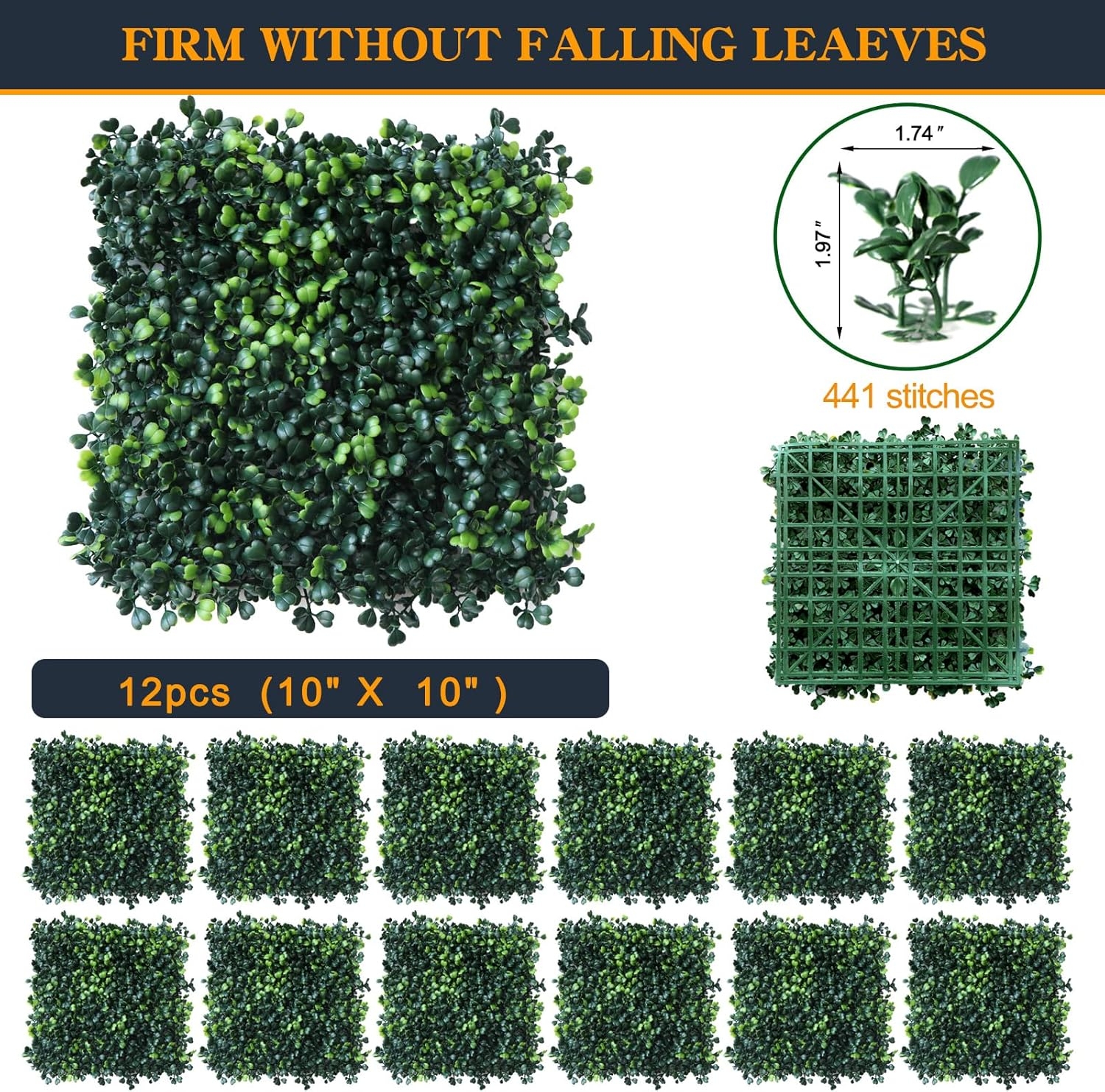 Grass Wall Panels 12 Pcs 10"x 10" Grass Wall Backdrop Panels Artificial Boxwood Greenery Wall Backdrop Grass Wall Panels UV Protected for Indoor Outdoor Garden Backyard Party
