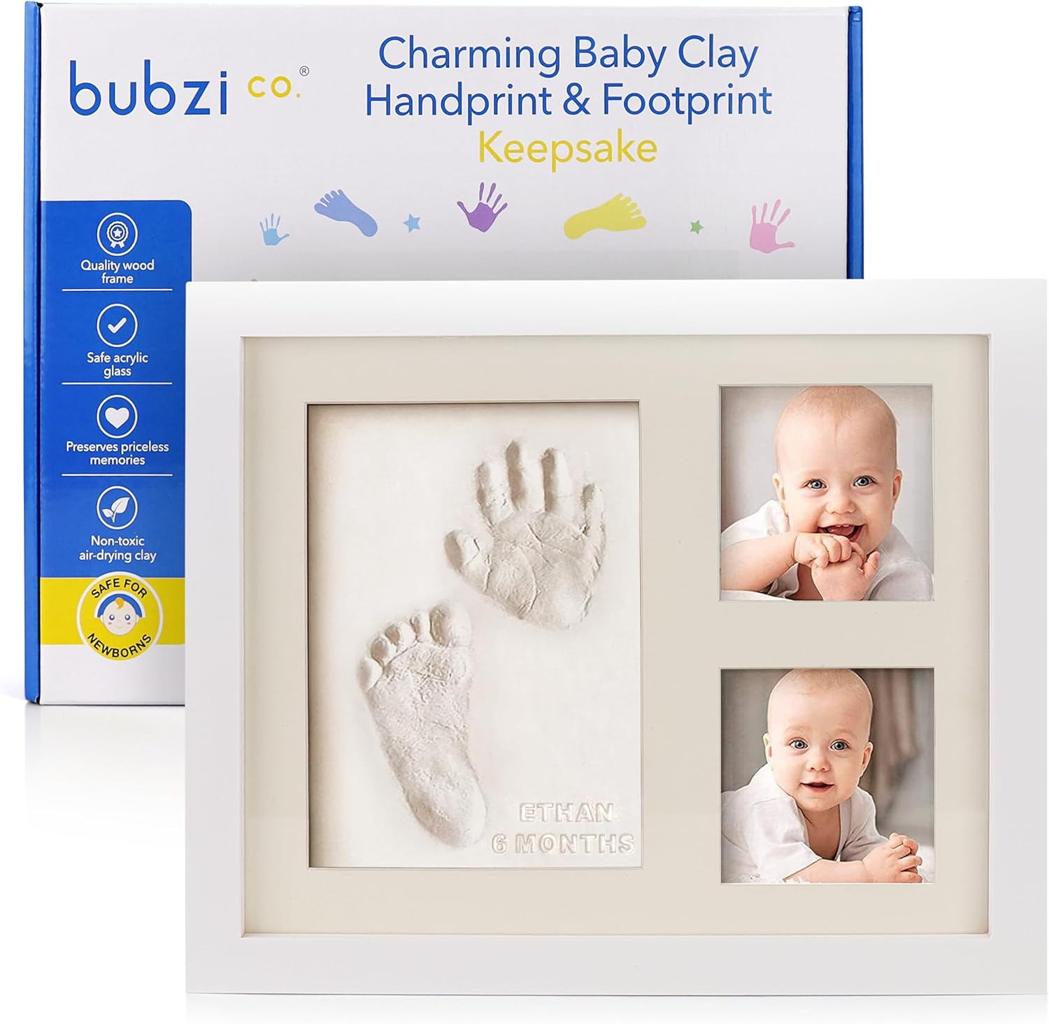 White Wooden Baby Handprint and Footprint Keepsake Frame