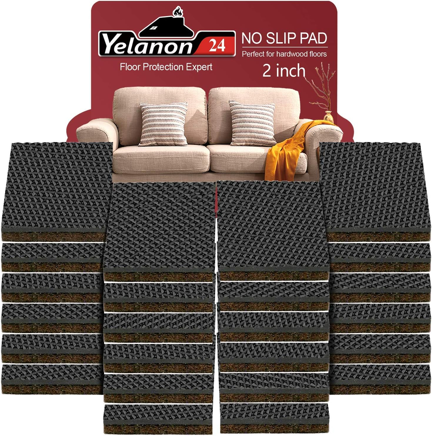 Yelanon Non Slip Furniture Pads -24 pcs 2’’ Furniture Grippers Hardwood Floors, Non Skid for Furniture Legs,Self Adhesive Rubber Feet, Anti Slide Furniture Floors Protectors for Keep Couch Stoppers