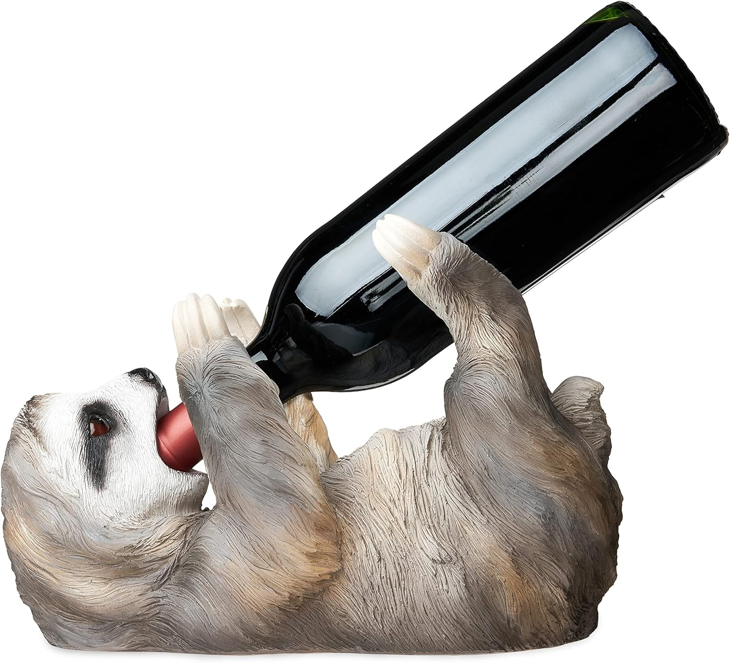 True Sloth Polyresin Wine Bottle Holder Holds 1 Standard Wine Bottle, Grey