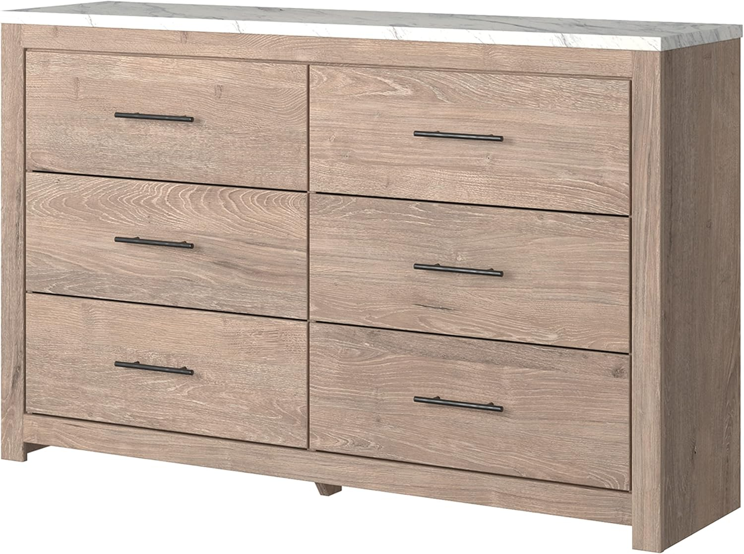 Light Brown and White Faux Marble Top 6-Drawer Dresser