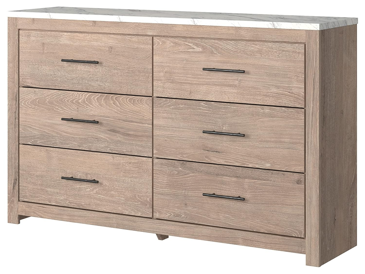 Light Brown and White Faux Marble Top 6-Drawer Dresser