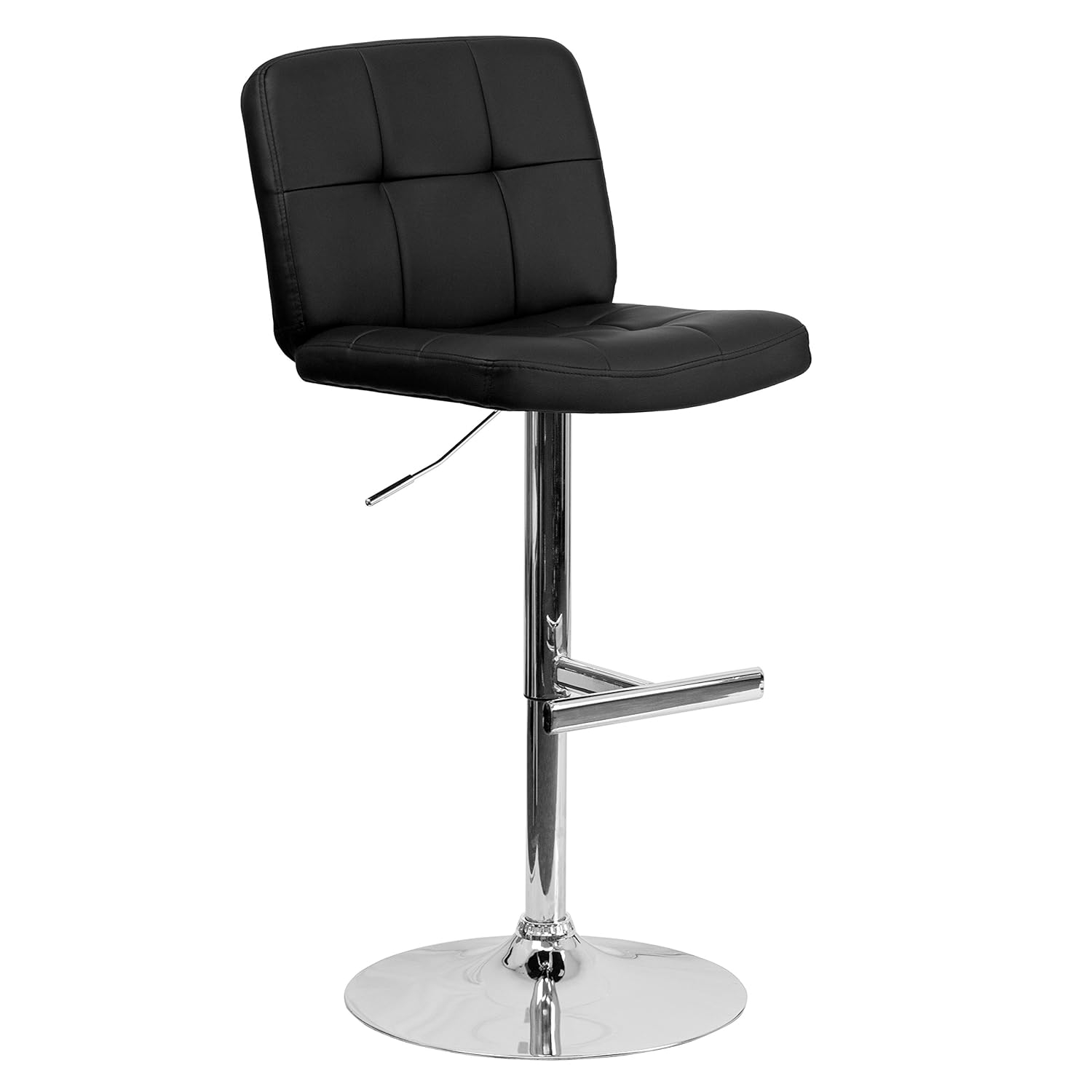 Black Vinyl Adjustable Height Barstool with Chrome Base
