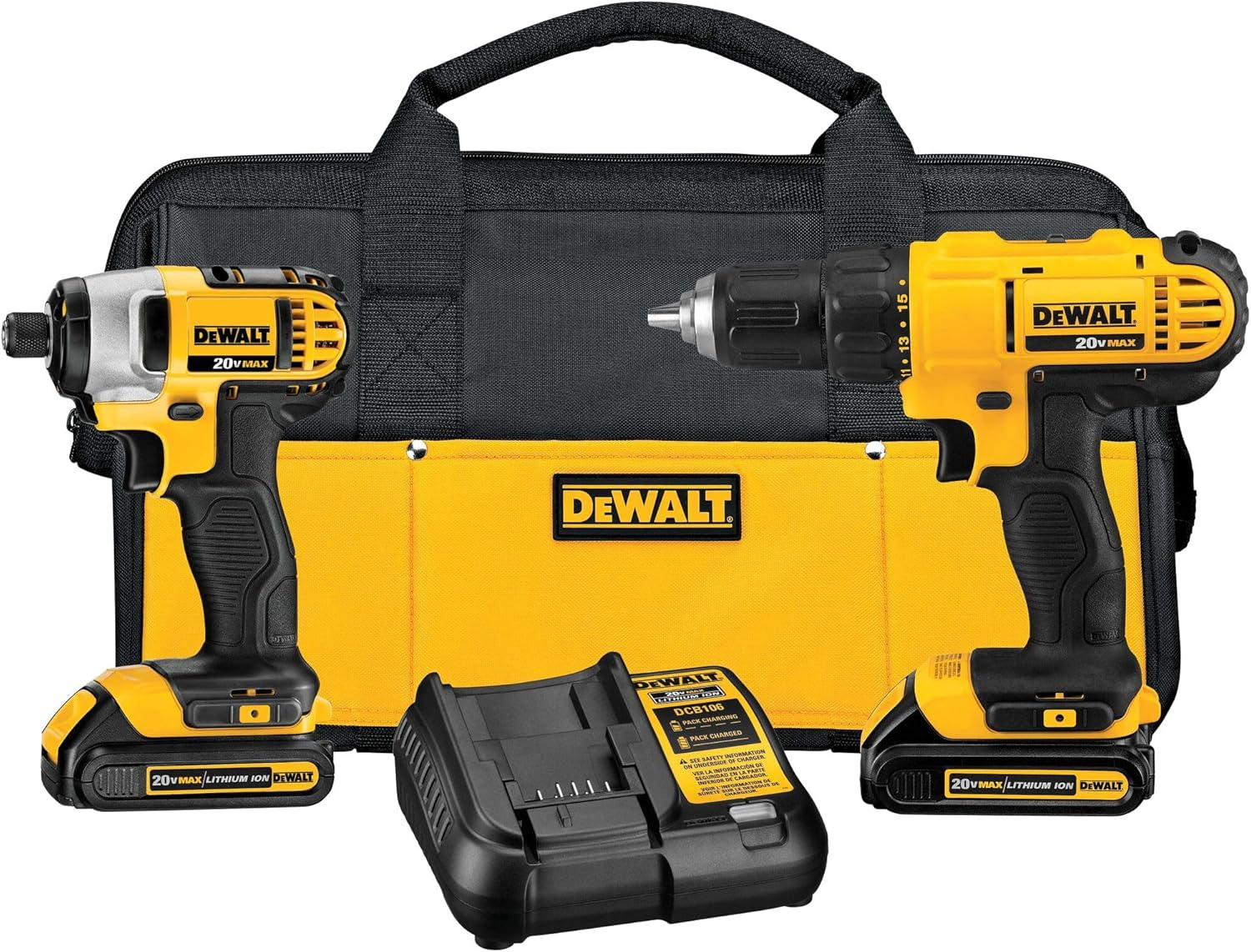 DEWALT 20V MAX Cordless Drill/Impact 2 Tool Combo Kit with (2) 20V 1.3Ah Batteries, Charger, and Bag DCK240C2