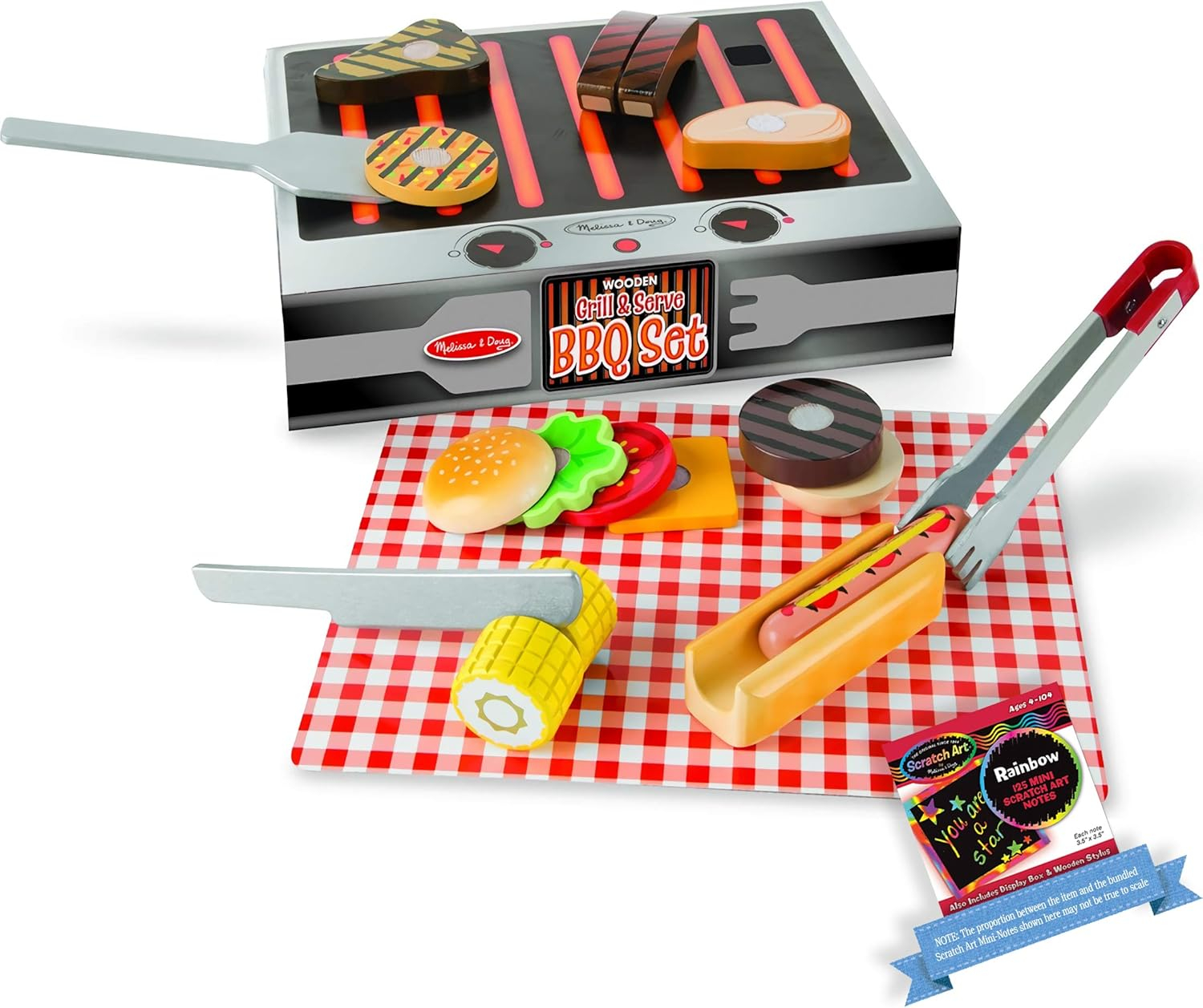 Melissa & Doug Grill and Serve BBQ Set (20 pcs) - Wooden Play Food and Accessories