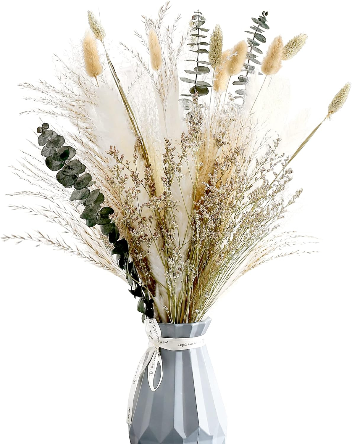 Natural 17" Beige and Green Dried Floral Arrangement