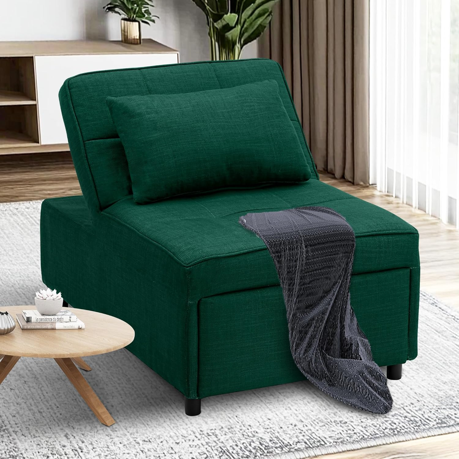 Ainfox 4-in-1 Convertible Sleeper Chair Bed Pull Out Sofa Bed Chaise Lounge for Home Office, Grey