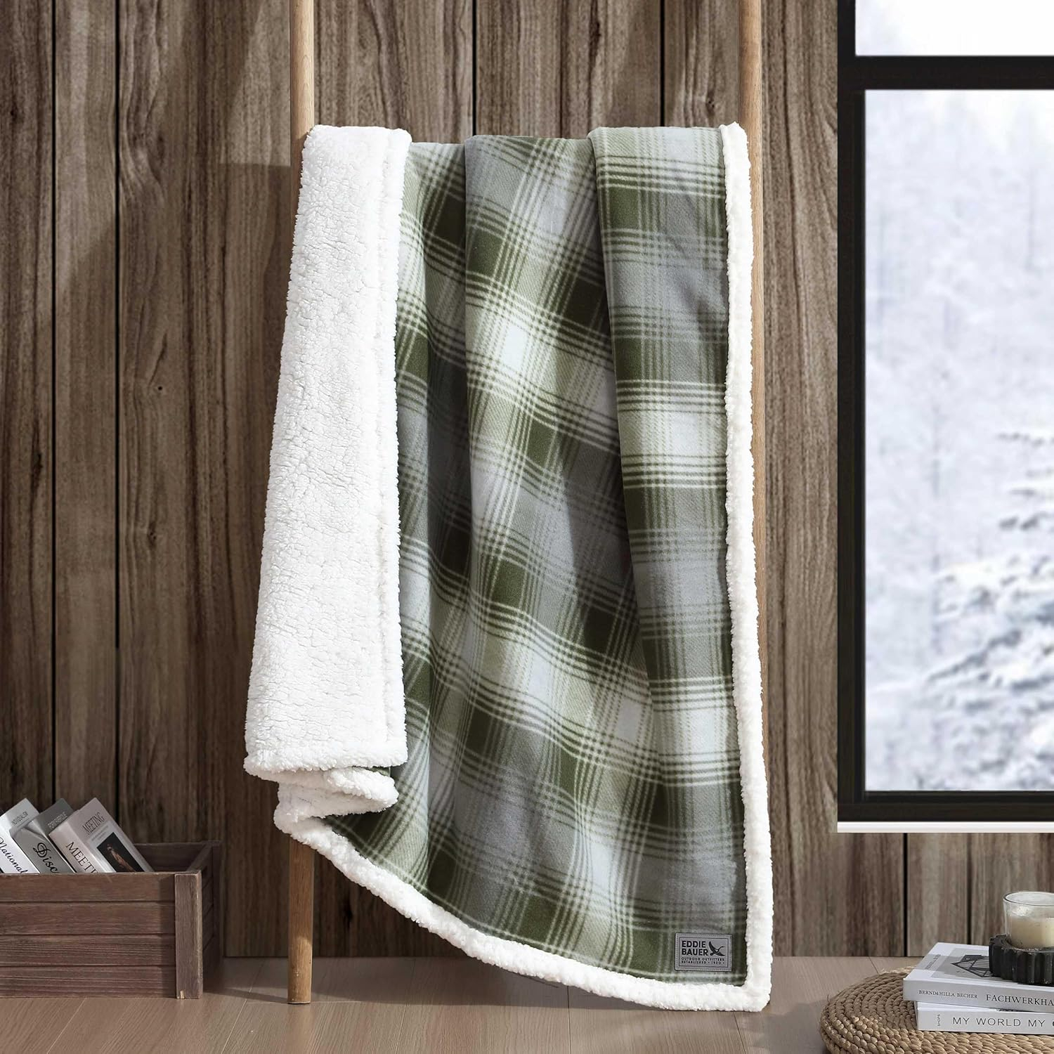 Eddie Bauer - Throw Blanket, Brushed Fleece Bedding with Sherpa Reverse, Soft & Cozy Plaid Home Decor for Bed or Couch (Nordic Plaid Green, Throw)