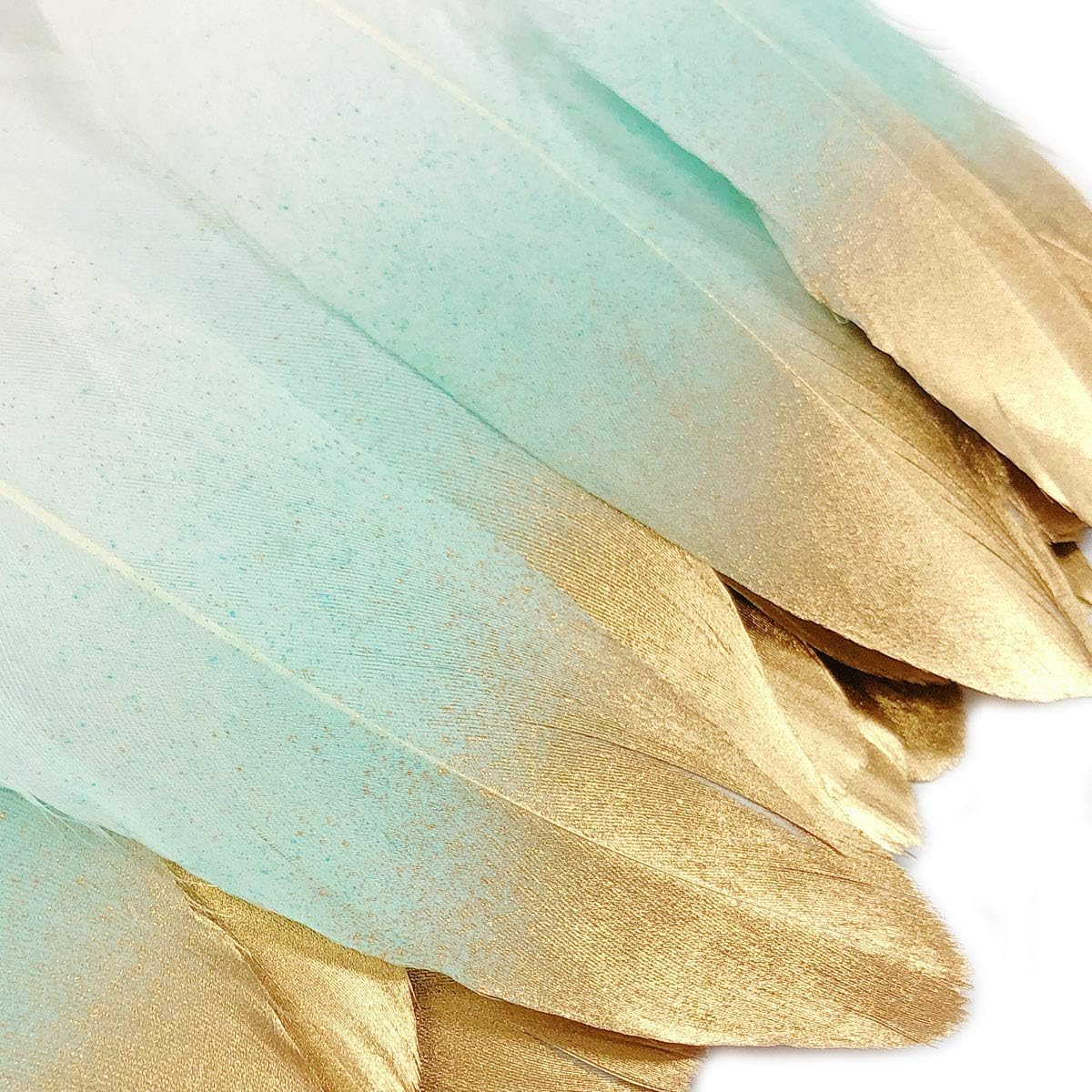 Teal and Gold Dipped Real Feathers for Bohemian Decor