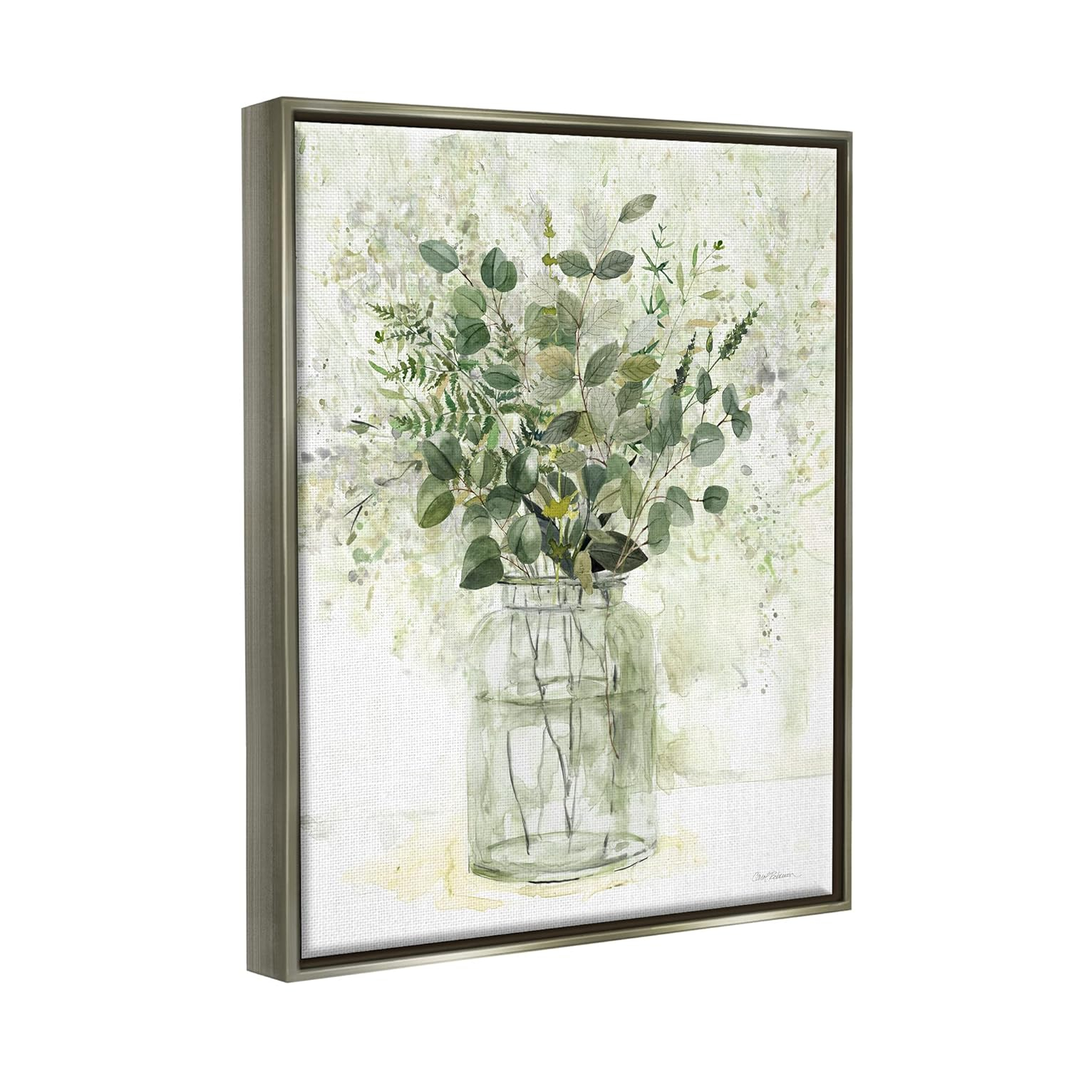 Stupell Industries Varied Herbal Botanical Arrangement Painting Luster Gray Floating Framed Canvas Print Wall Art, Design by Carol Robinson