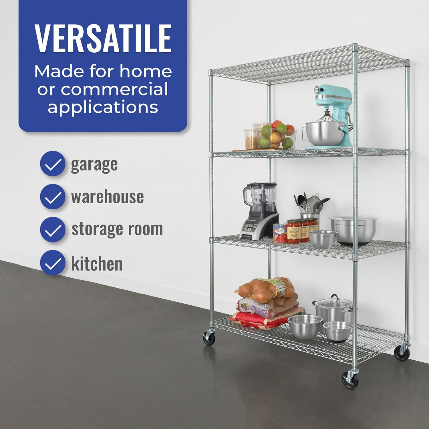 SafeRacks Heavy Duty Zinc-Plated Steel Wire 4-Tier Storage Shelving Unit