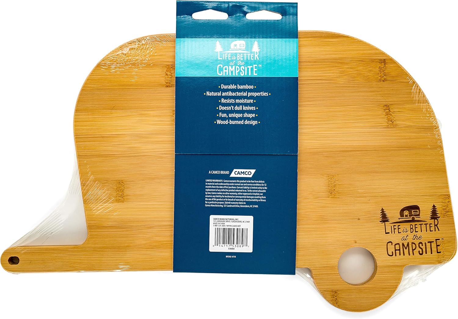 Camco Life Is Better at the Campsite Camper/RV Shaped Cutting Board | 17.25" (H) x 10.10" (W), Bamboo, Brown (53089)