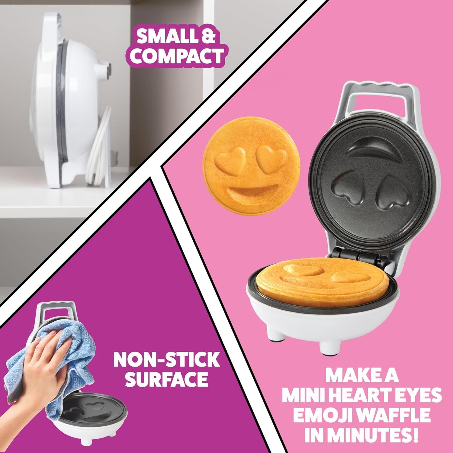 Poop Emoji Mini Waffle Maker - Make Breakfast Special for Kids & Adults with Cute Smiley Face Design Individual Waffle, 4 Inch Waffler Iron, Electric Non Stick Breakfast Appliance, Funny Gift