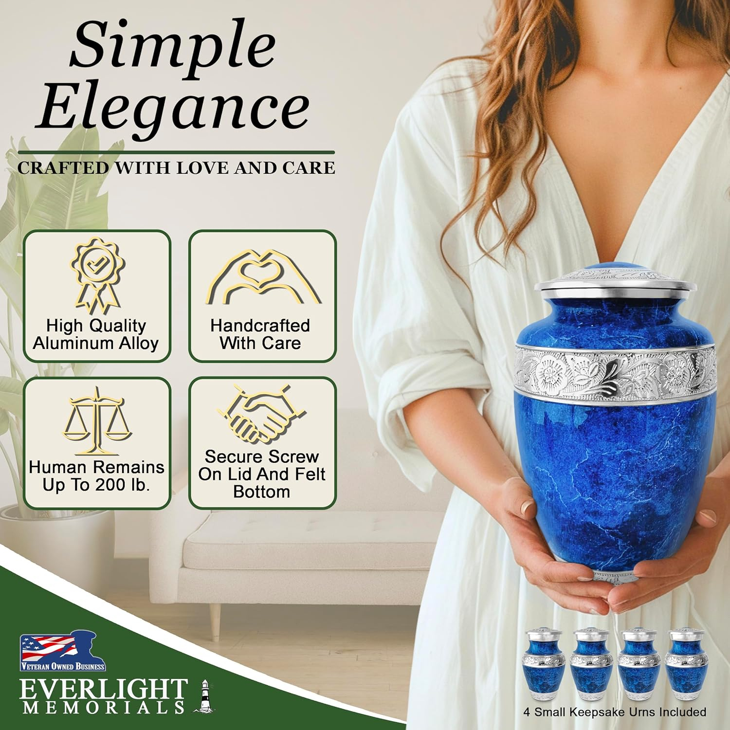 Blue Marble and Silver Decorative Cremation Urn Set