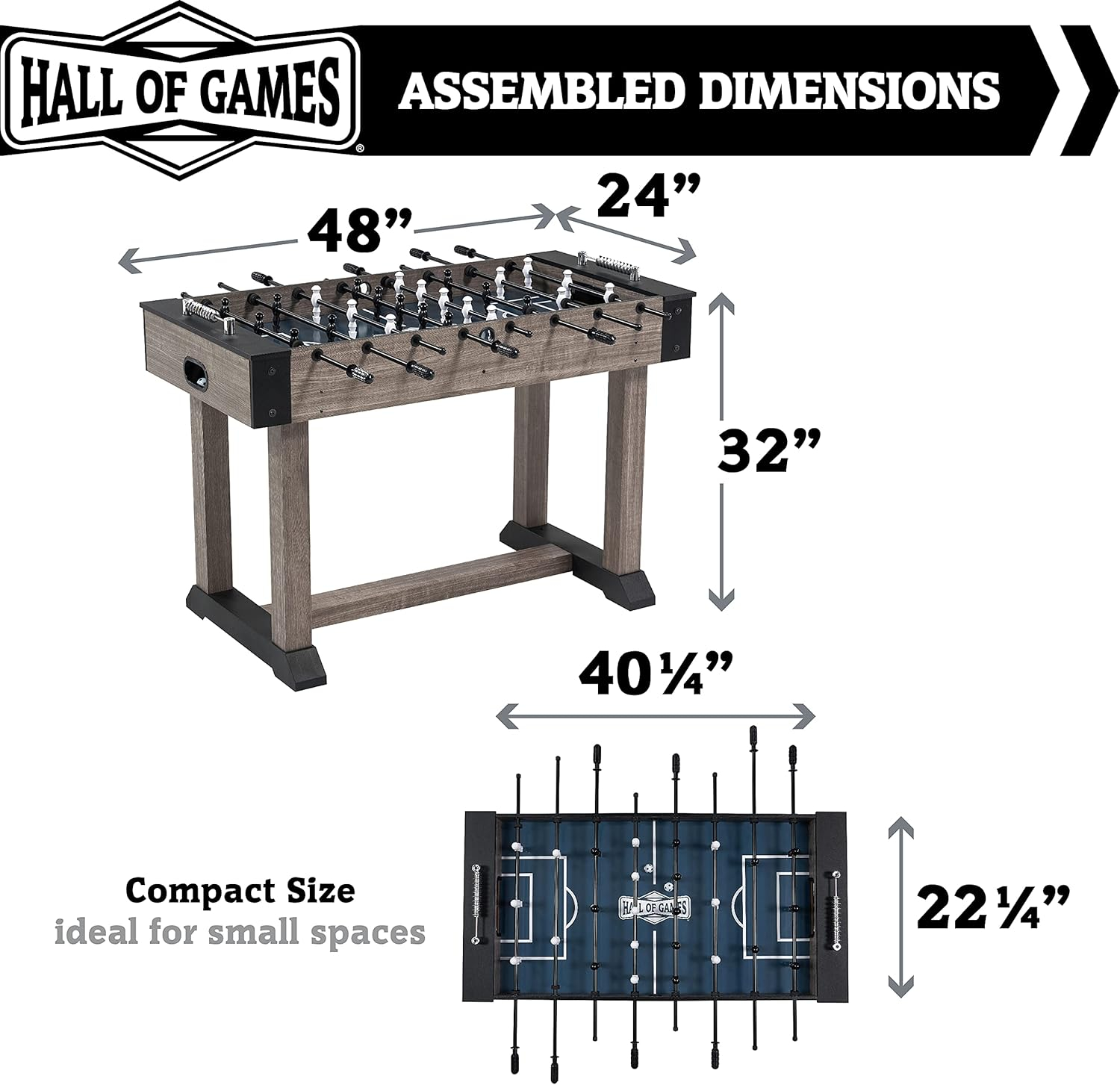 Hall of Games Foosball Tables Multiple Styles, Soccer with Durable & Stylish Designs with Tabletop Sports Soccer Balls, Perfect for Family Game Rooms