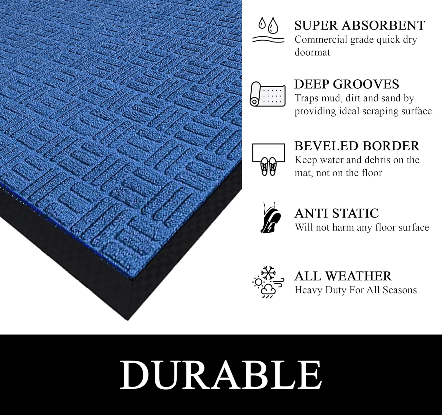 A1HC Indoor Outdoor Doormat – Non-Slip Front Door Mat for Entrance, Patio, Garage & Office – Washable Welcome Mat for Indoor & Outdoor Use, 18x30 Inches, Criss Cross Blue