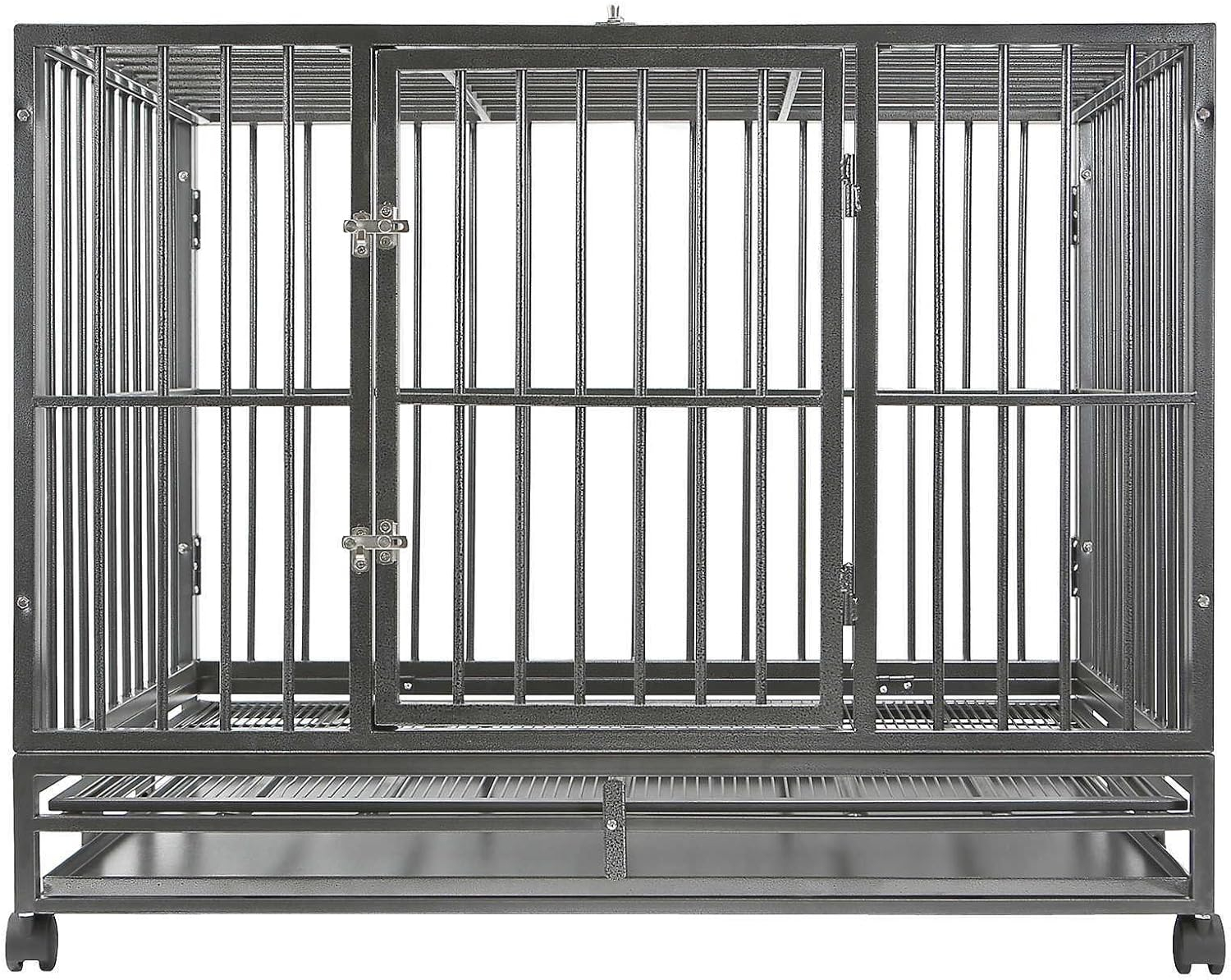 SmithBuilt 42" Large Heavy-Duty Dog Crate Cage - Two-Door Indoor Outdoor Pet & Animal Kennel with Tray - Silver