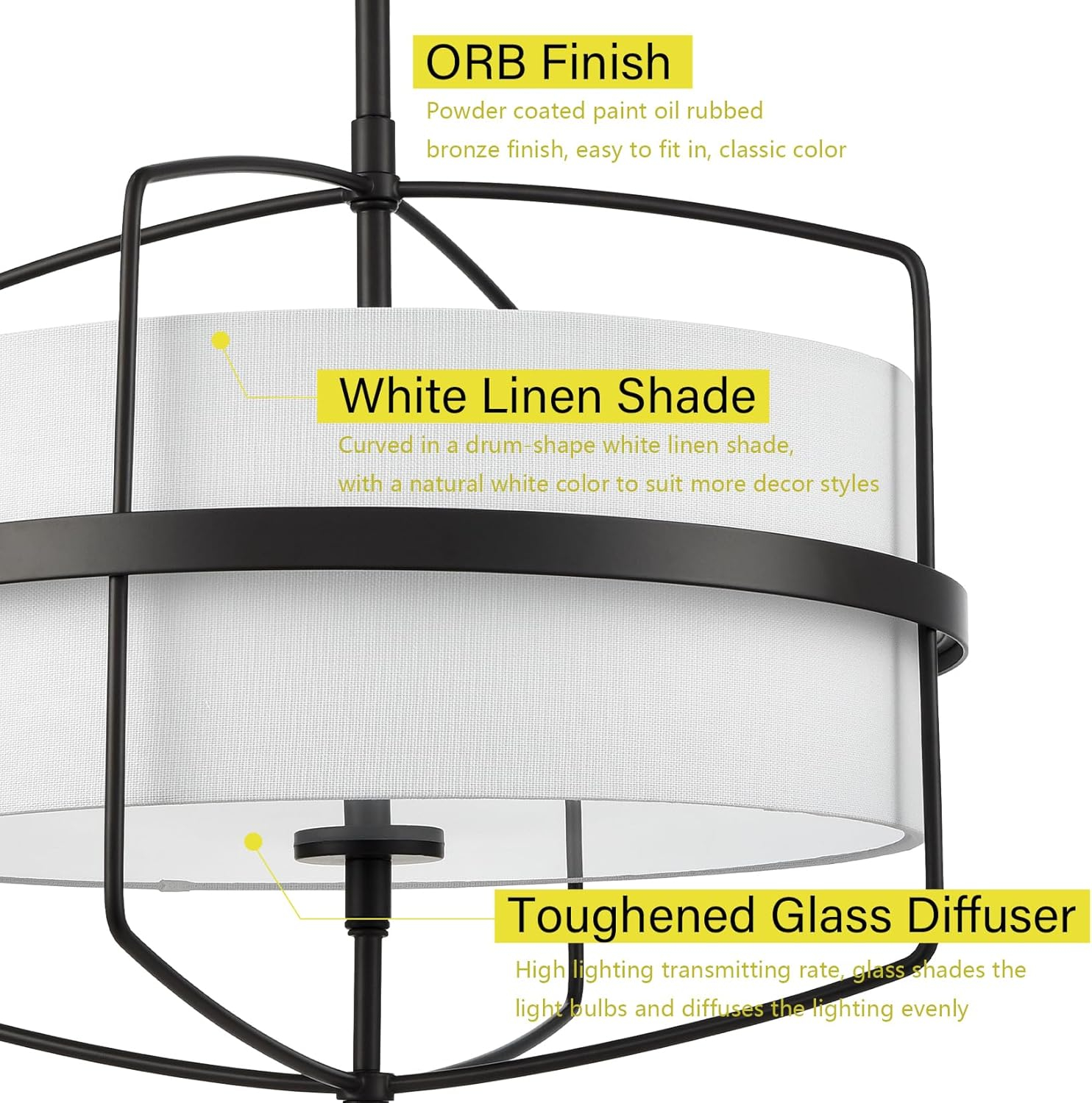 Modern Farmhouse Drum Chandelier for Dining Room ORB Finish Pendant Light