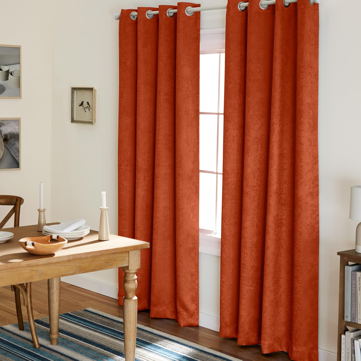 TOWN & COUNTRY EVERYDAY Lustre Solid Heavyweight Textured Sateen Indoor Curtains, Room Darkening Opacity, Grommet Top, Energy Efficient, 2-Pack Set, 52"x108", Mecca Orange