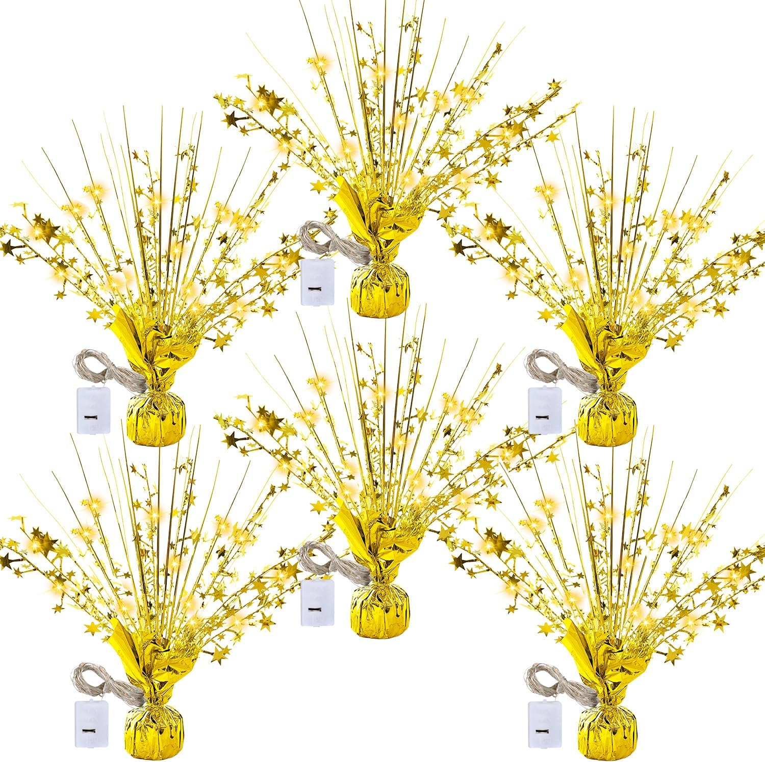 6 Sets Metallic Foil Spray Centerpiece with LED Lights Star Centerpieces for Tables Burst Metallic Glitter Foil Party Table Centerpieces for Party Event Anniversary Birthday Dining Table Decor