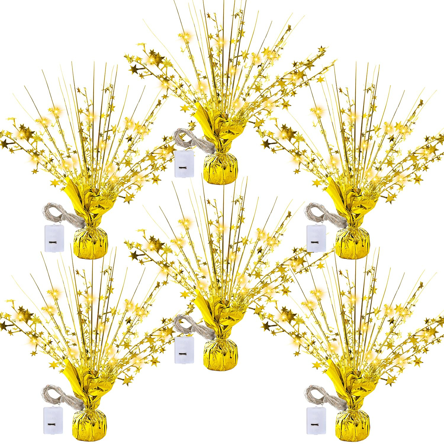 6 Sets Metallic Foil Spray Centerpiece with LED Lights Star Centerpieces for Tables Burst Metallic Glitter Foil Party Table Centerpieces for Party Event Anniversary Birthday Dining Table Decor