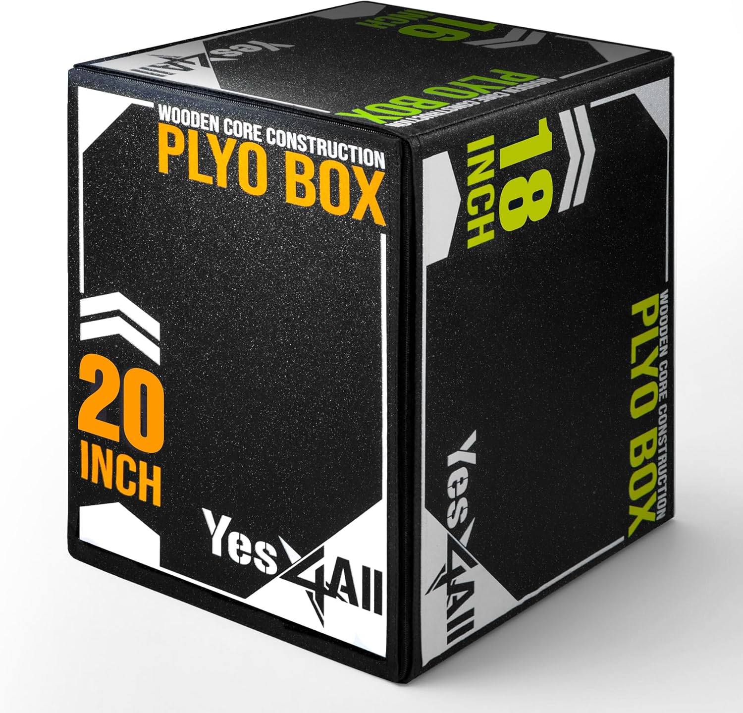 Yes4All 3-in-1 20"x18"x16" Soft Plyo Box Wooden Core, Foam for Jumping Exercise, Crossfit, Black