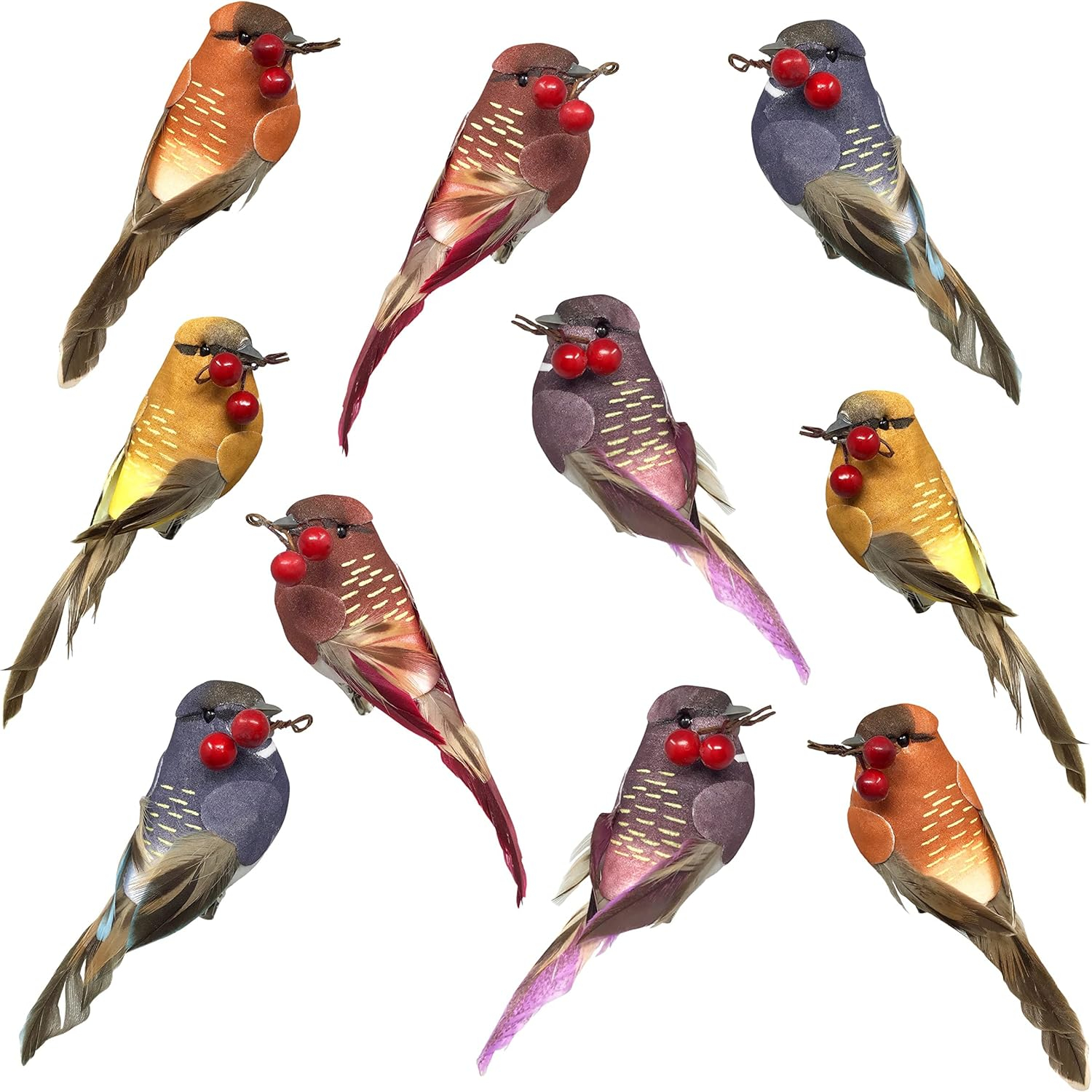 Songbird Christmas Ornaments - Set of 10 Clip Ons