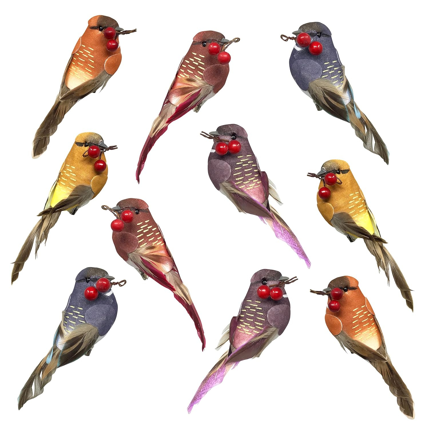 Songbird Christmas Ornaments - Set of 10 Clip Ons