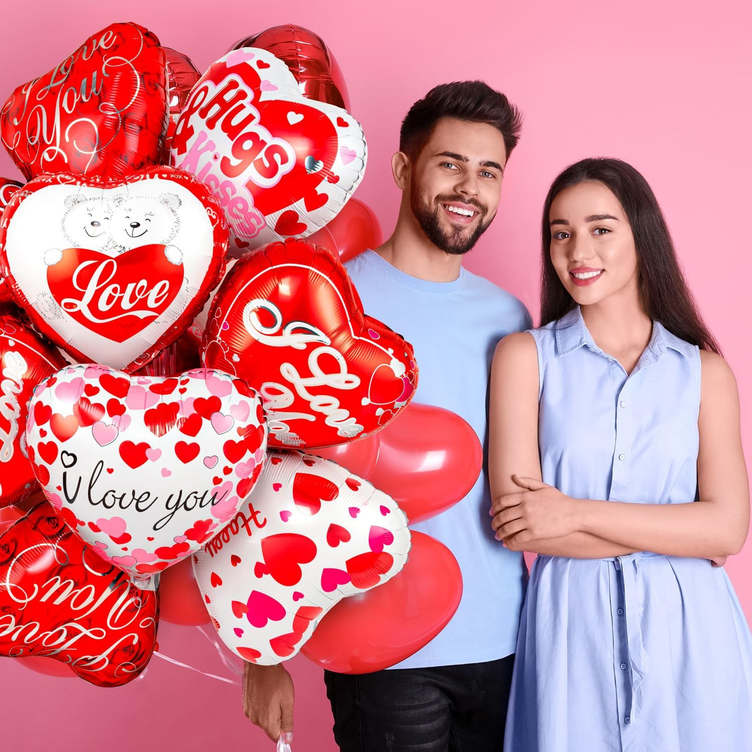 36 Red Heart Balloons - Happy Valentine's Day Foil & Mylar Balloons for Special Night Party Decorations