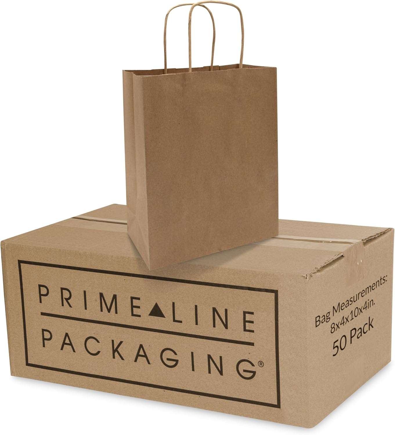 Eco-Friendly Brown Kraft Paper Shopping Bags with Handles, 8x4x10 inches, 50 Pack