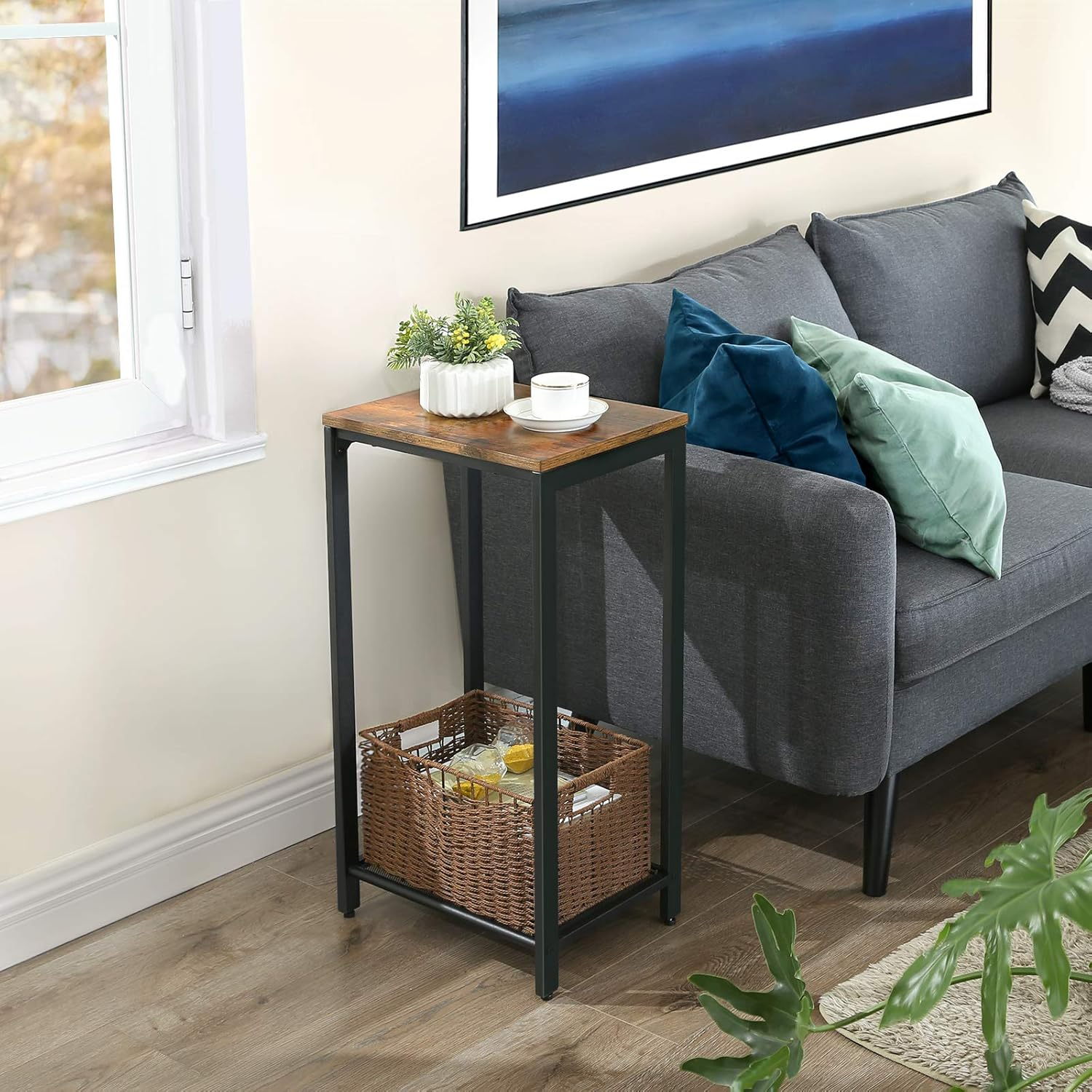 VASAGLE INDESTIC Side Table Space Saving Industrial Rustic Brown and Black