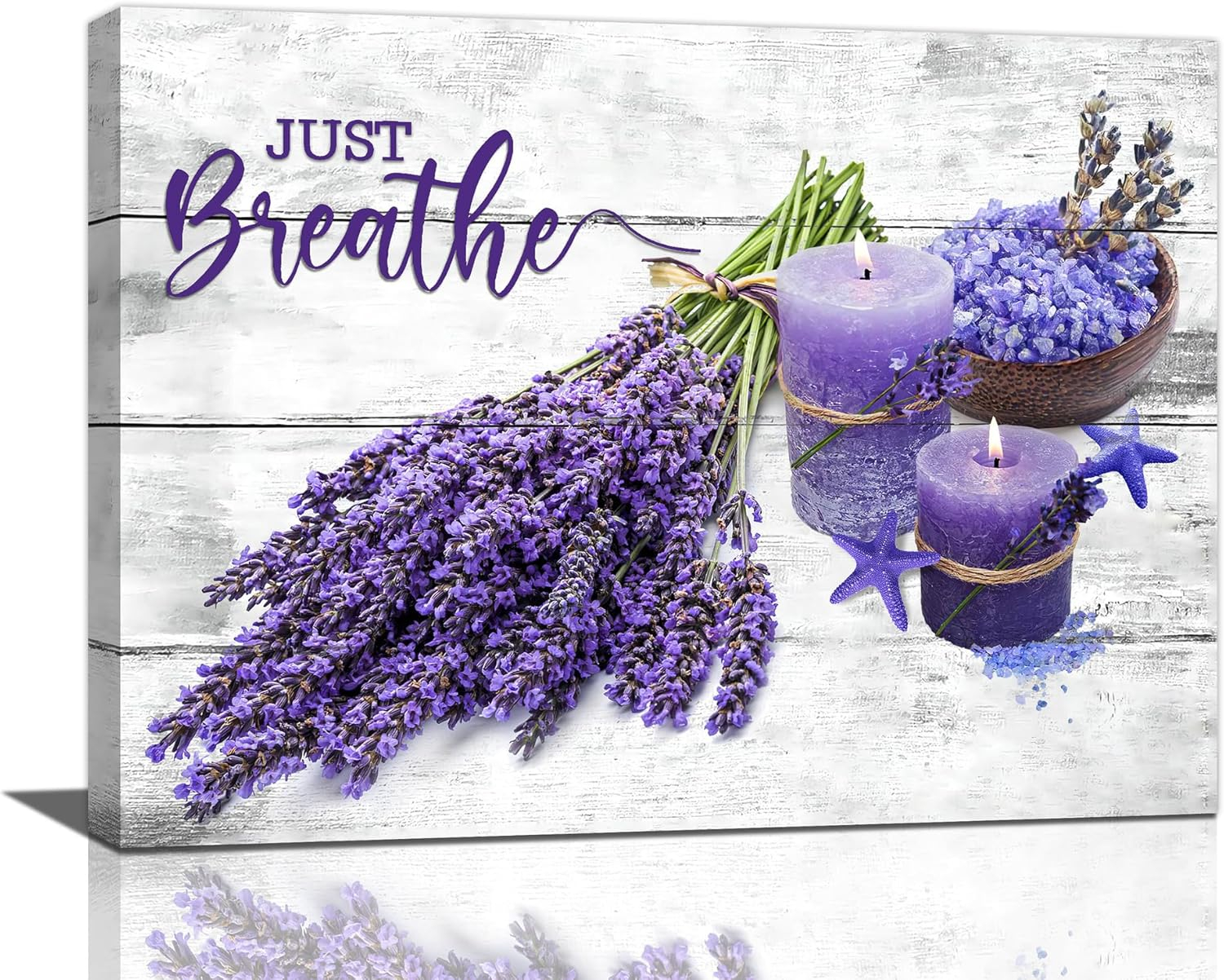 Bathroom Wall Art Lavender Pictures Purple Bathroom Decor Flower Canvas Print Wall Decor Farmhouse Bathroom Decor Wall Art Purple Candles and Lavender Painting Framed Modern Home Artwork Large 16"x12"