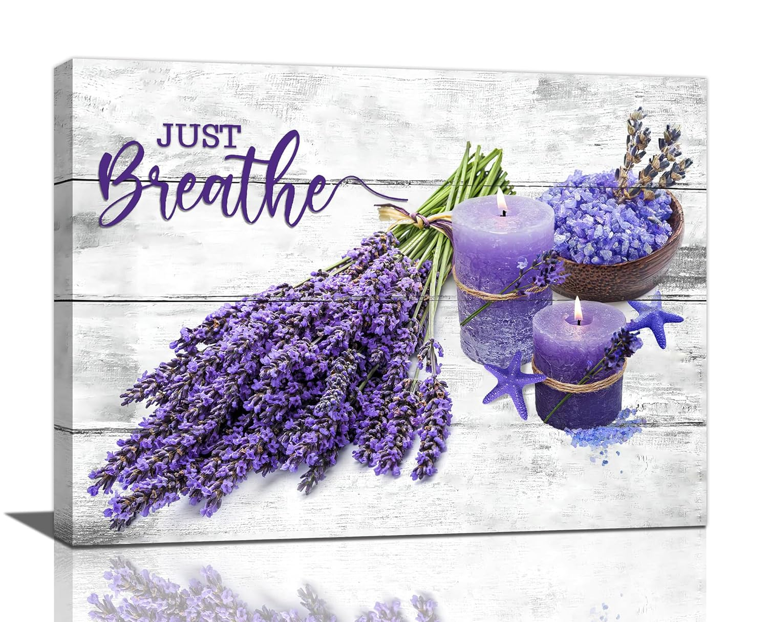 Bathroom Wall Art Lavender Pictures Purple Bathroom Decor Flower Canvas Print Wall Decor Farmhouse Bathroom Decor Wall Art Purple Candles and Lavender Painting Framed Modern Home Artwork Large 16"x12"