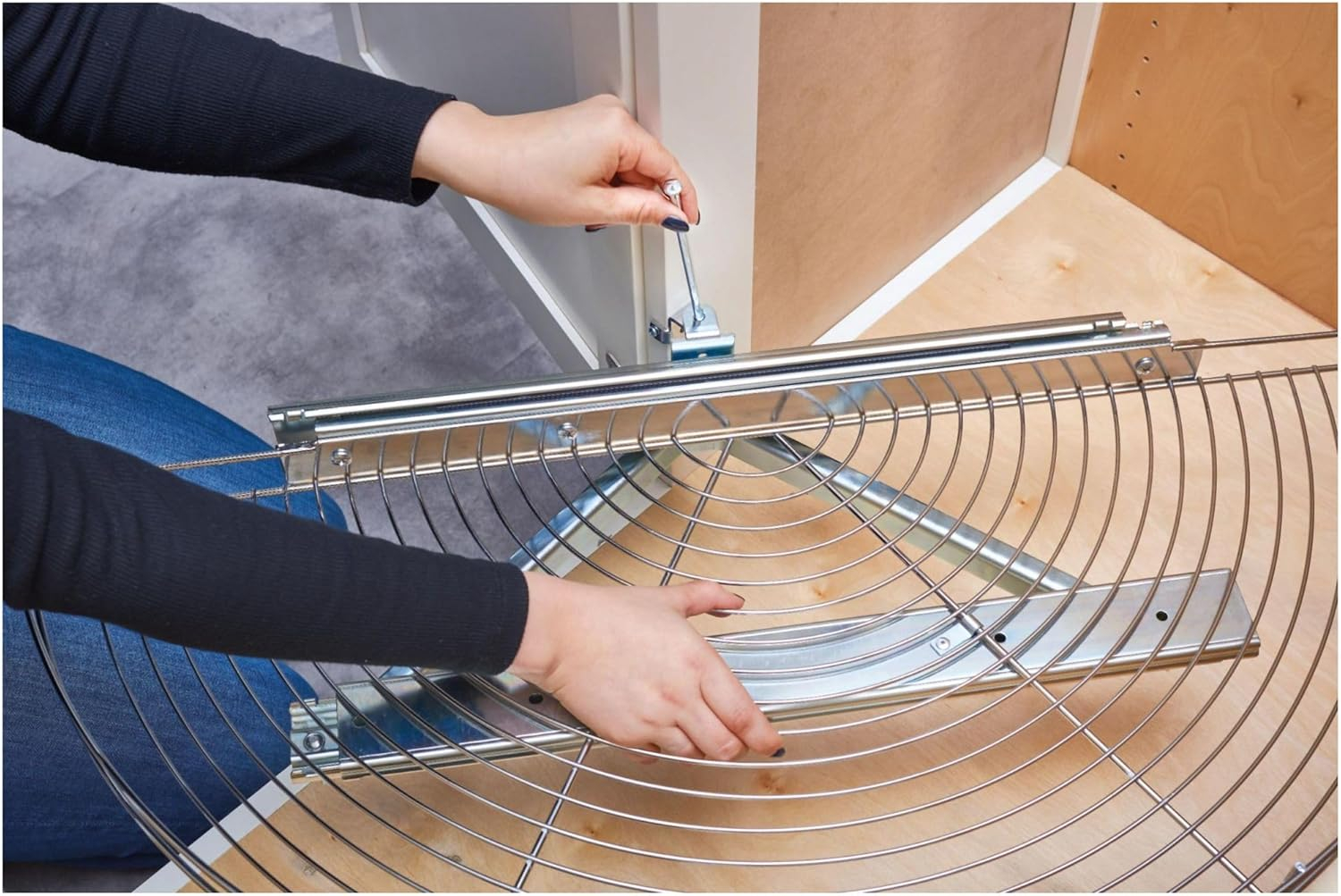 Rev-A-Shelf 5881-33-1 Classic 33" Half Moon Wire Lazy Susan Shelf Blind Corner Pivot